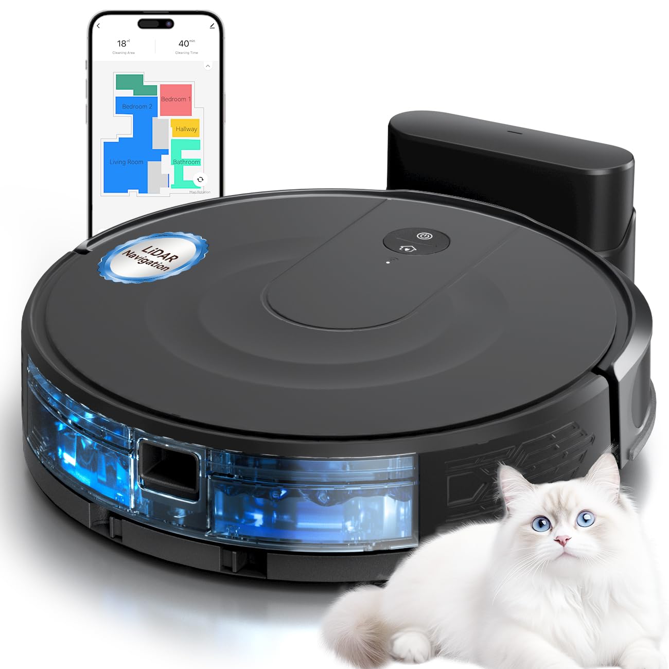 Kewbily Robot Vacuum and Mop Combo, LiDAR Navigation with Ultra Slim Design, Smart Mapping Robotic Vacuum Cleaner, 9000Pa Suctio
