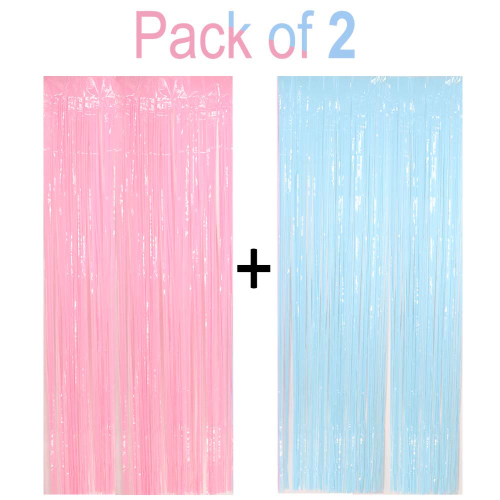 Pastel Fringe Curtains 3.2 Ft X 6.6 Ft Baby Shower Gender Reveals Party Decoration Party Photo Backdrop (Pink/Blue)
