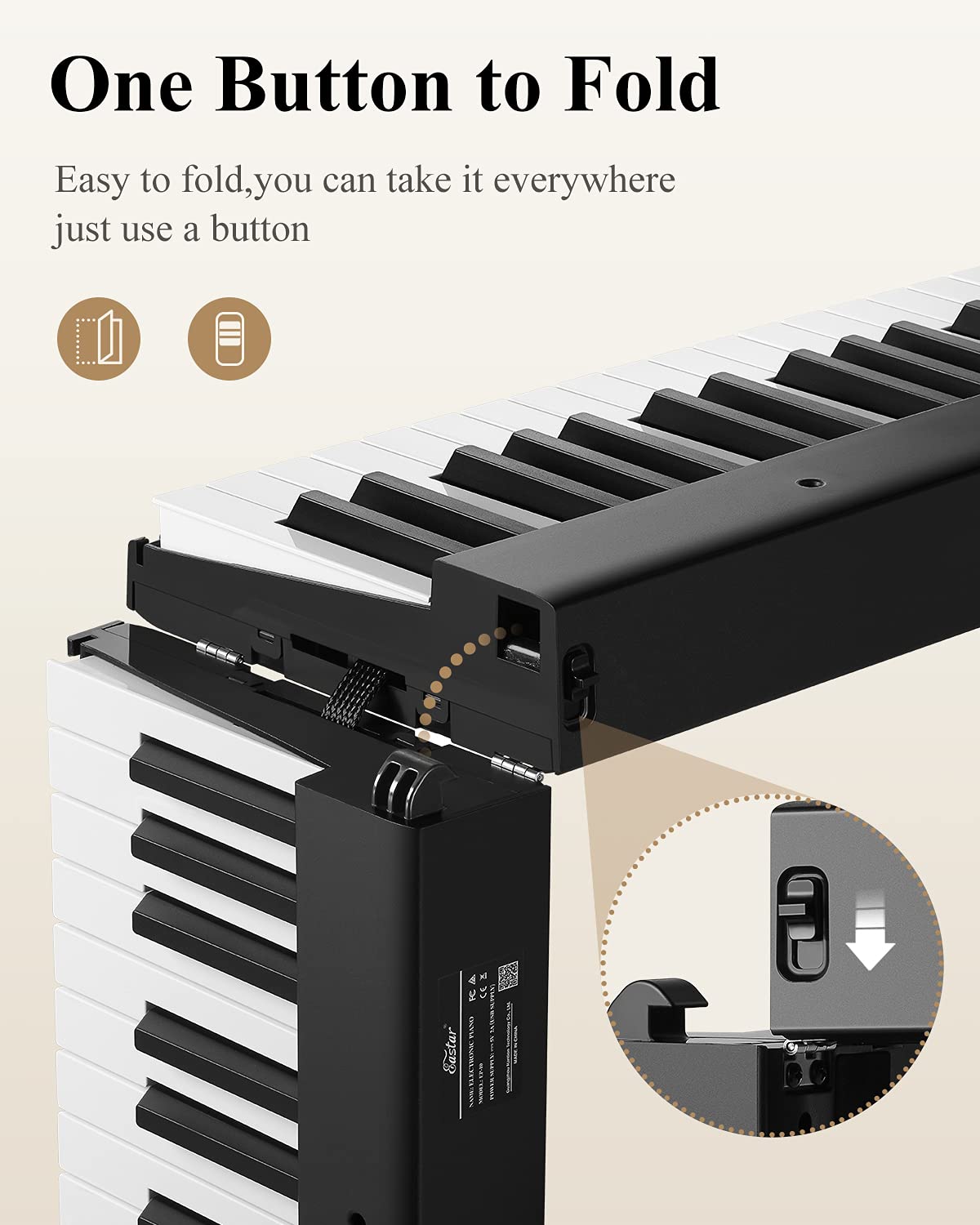 Eastar Ep 10 Beginner Foldable Digital Piano 88 Key Full Size Semi Weighted Keyboard, Bluetooth Portable Electric Piano With Pia