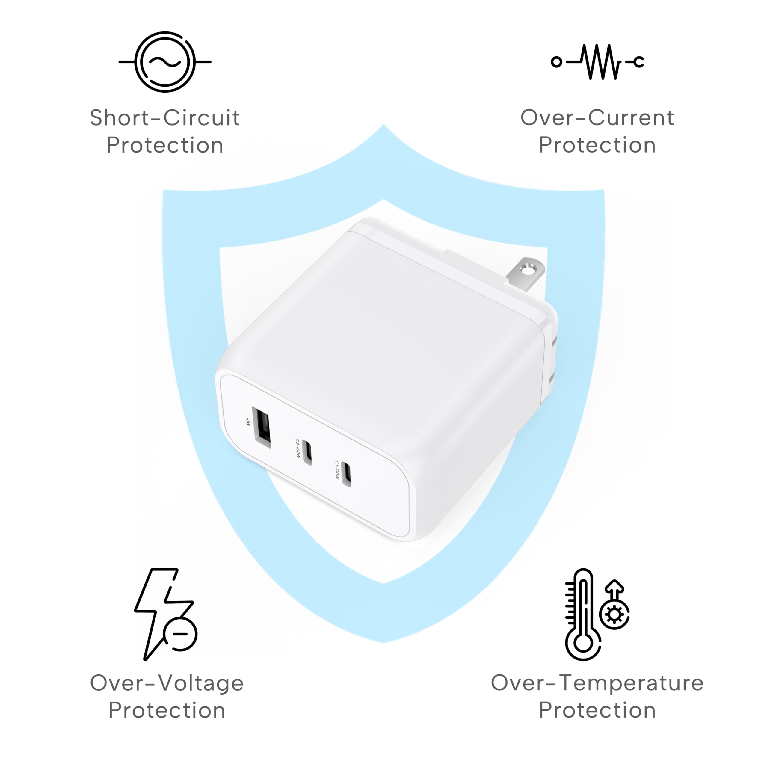Tekturn 100W Smart Gan Pd Charger, 6.6Ft/2M 100W E Mark Cable, 3 Ports (2 Usb C, 1 Usb A), Compatible With Macbook Pro, Pixelboo