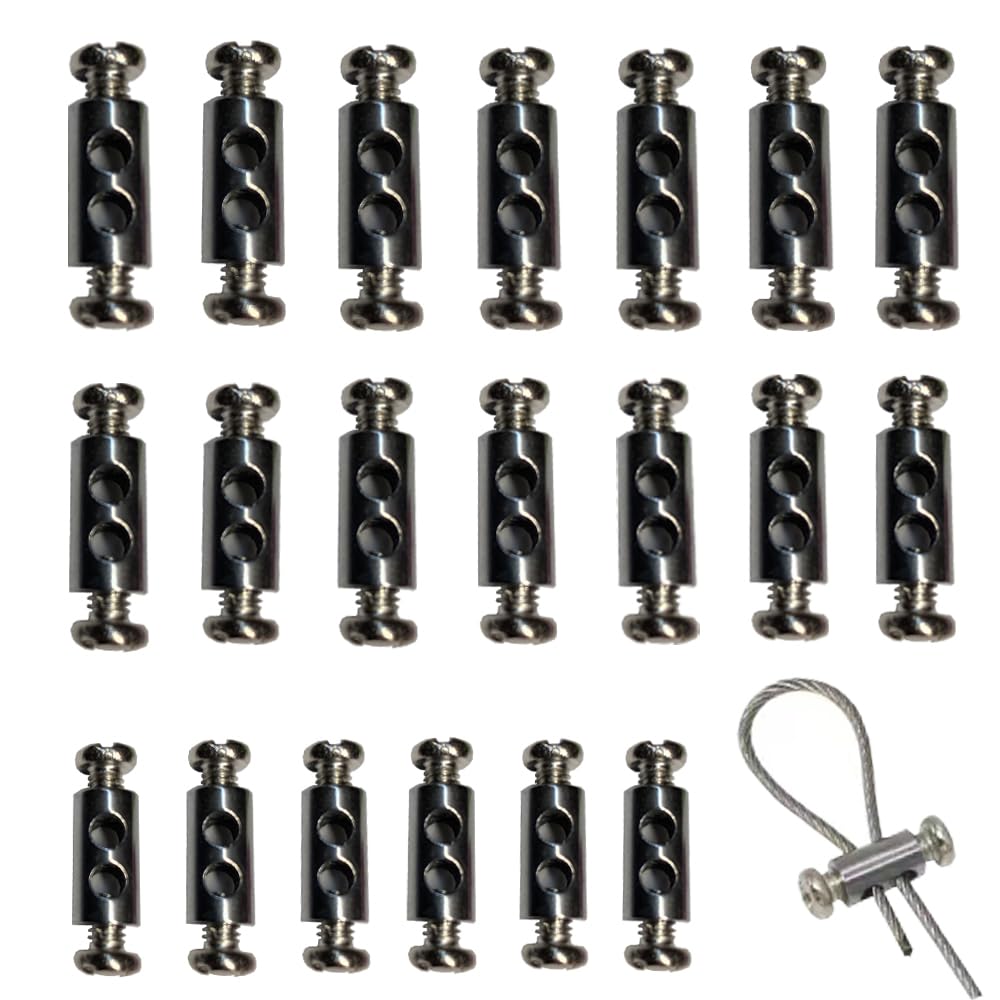 20 Pcs Upgraded Wire Rope Cable Clamps Double Hole Cable Clamp (3.2Mm Line Hole)