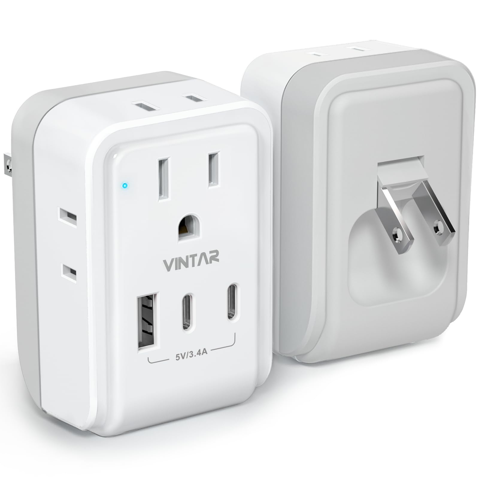 1 Pack Us To Japan Plug Adapter, Vintar Foldable Japan Power Adapter With 4 Outlets And 3 Usb Ports(2 Usb C), 2 Prong To 3 Prong