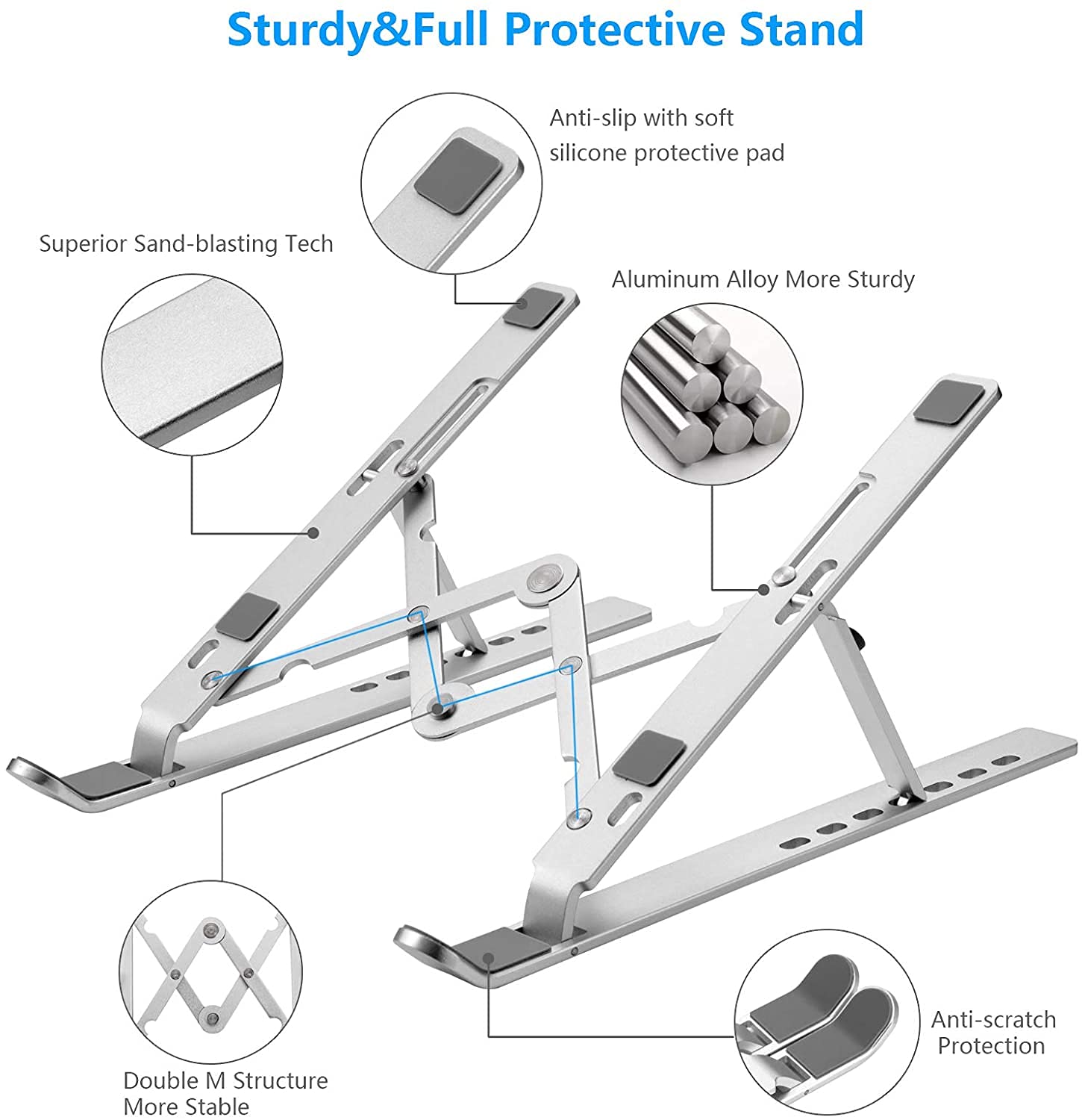 Laptop Stand For Desk, Ergonomic Design Adjustable Aluminum Foldable Portable Computer Stand, Compatible With Macbook Air Pro, H