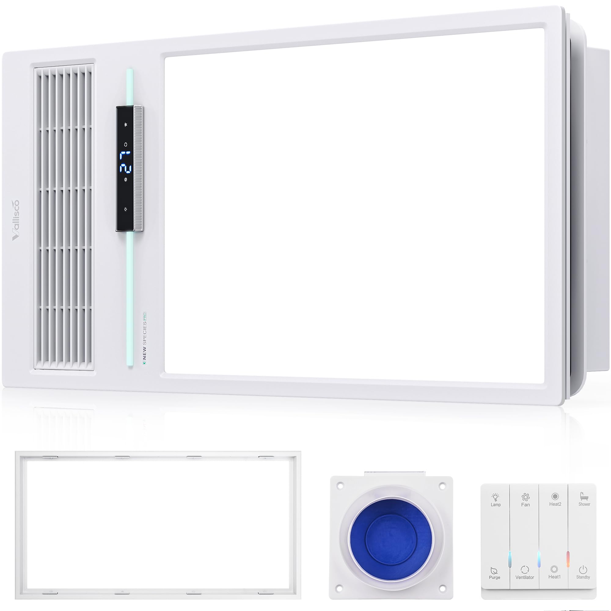 Vallisco Bathroom Exhaust Fan With Light And Heater, 4 In 1 Bathroom Fan With Heater, 1800W Heating Power, Remote Control, Quiet