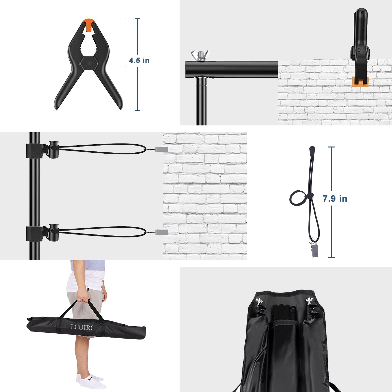 Lcuirc Photo Backdrop Stand, 6.5X10Ft Background Stand Kit With 4 Crossbars, 4 Spring Clamps, 4 Backdrop Clips, 2 Sandbags, And