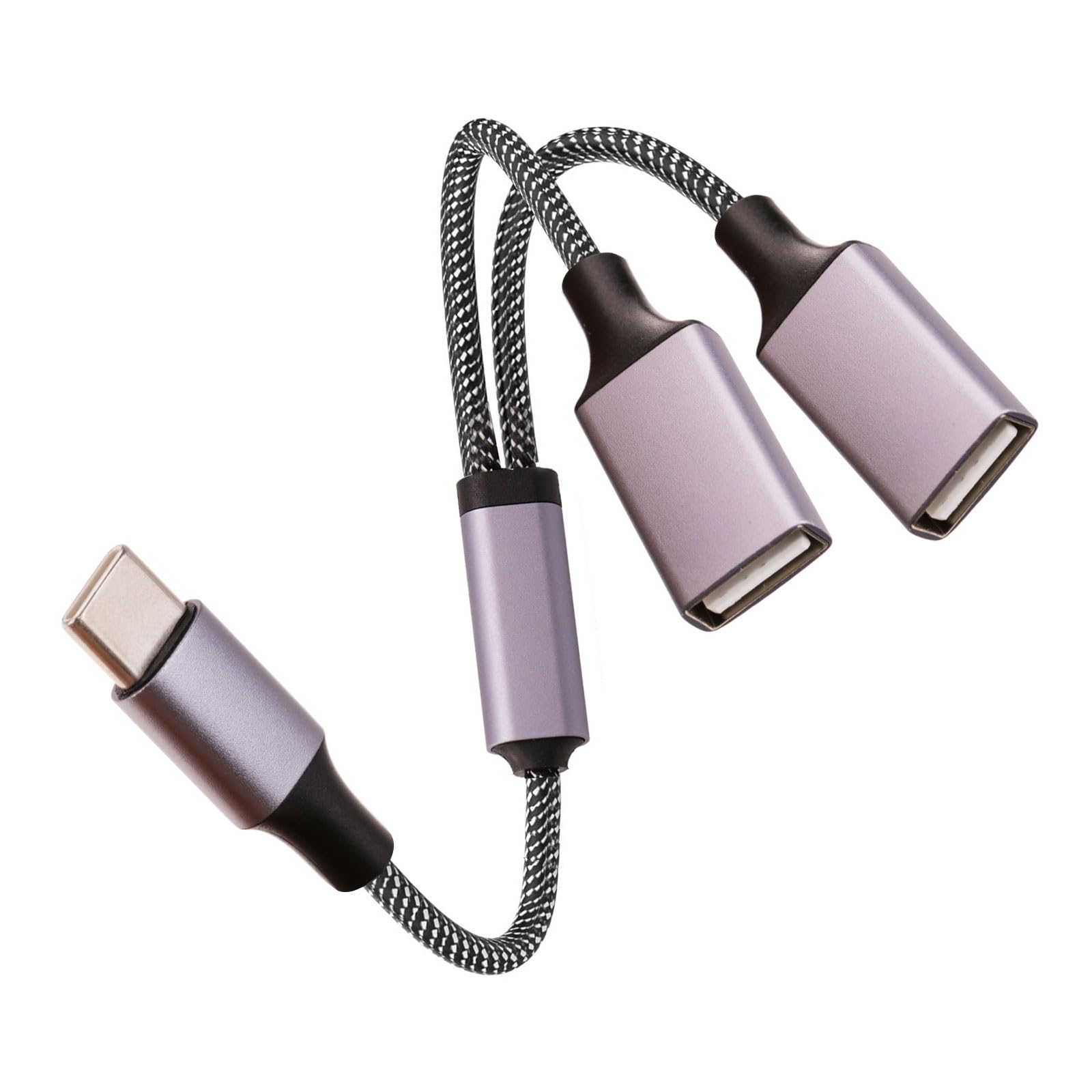 Usb C Male To Dual Usb A Female Adapter(10 Inch Long), Usb C To Double Usb A Splitter, C To Two Type A 2.0 Otg Adapter, Multiple Hub For Laptop,Tablet,Telephone,Flash Disk Drive, Gaming Consoles(Grey)