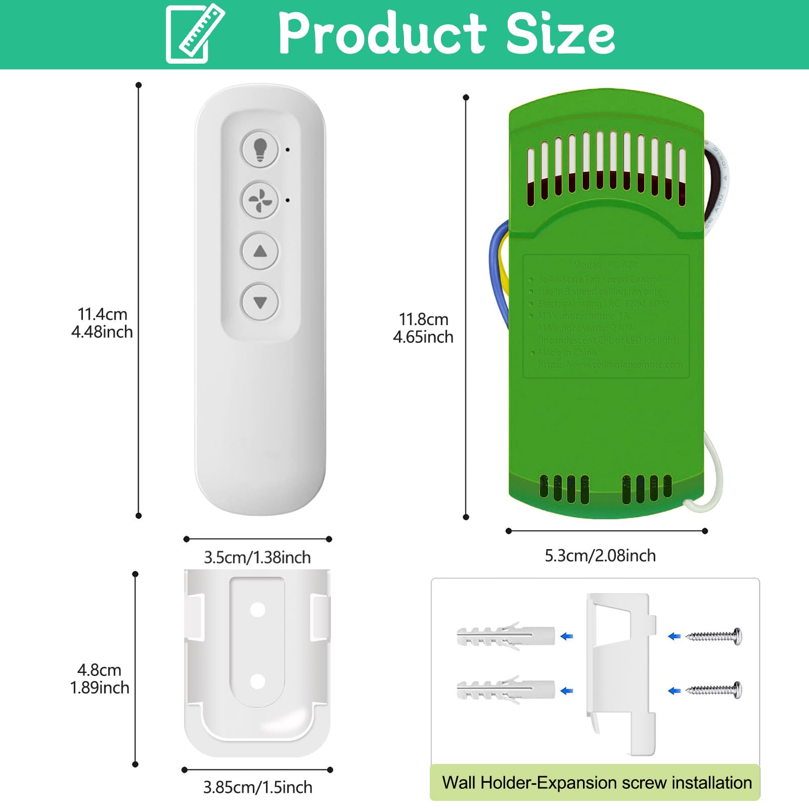 Universal Ceiling Fan Remote Control Kit, Works For Hunter 9770 99772 99392 99122 99123 99600, Compatible With Hunter, Harbor Br