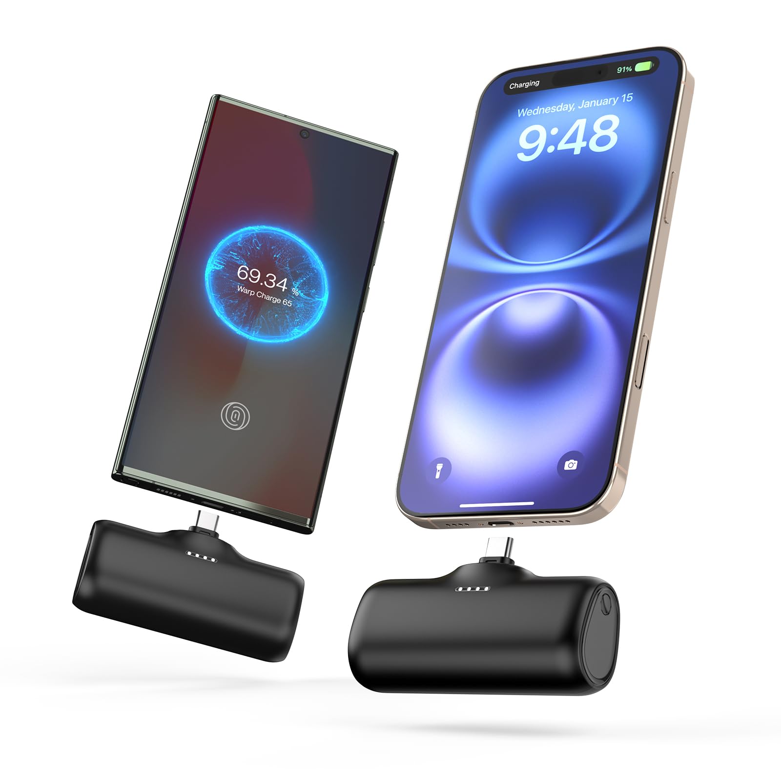 [2-Pack] A ADDTOP-Mini-Portable-Charger-5000mah - 15W Fast Charging Portable Phone Charger Ultra-Compact USB C Battery Pack for 