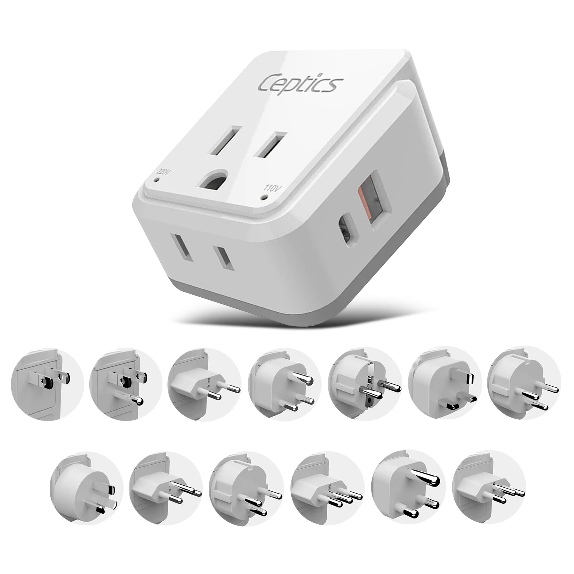Ceptics International Power Plug Adapter Travel Set, 20W Pd & Qc, Safe Dual Usb & Usb C 3.1A   2 Usa Outlet   Compact   Use Euro