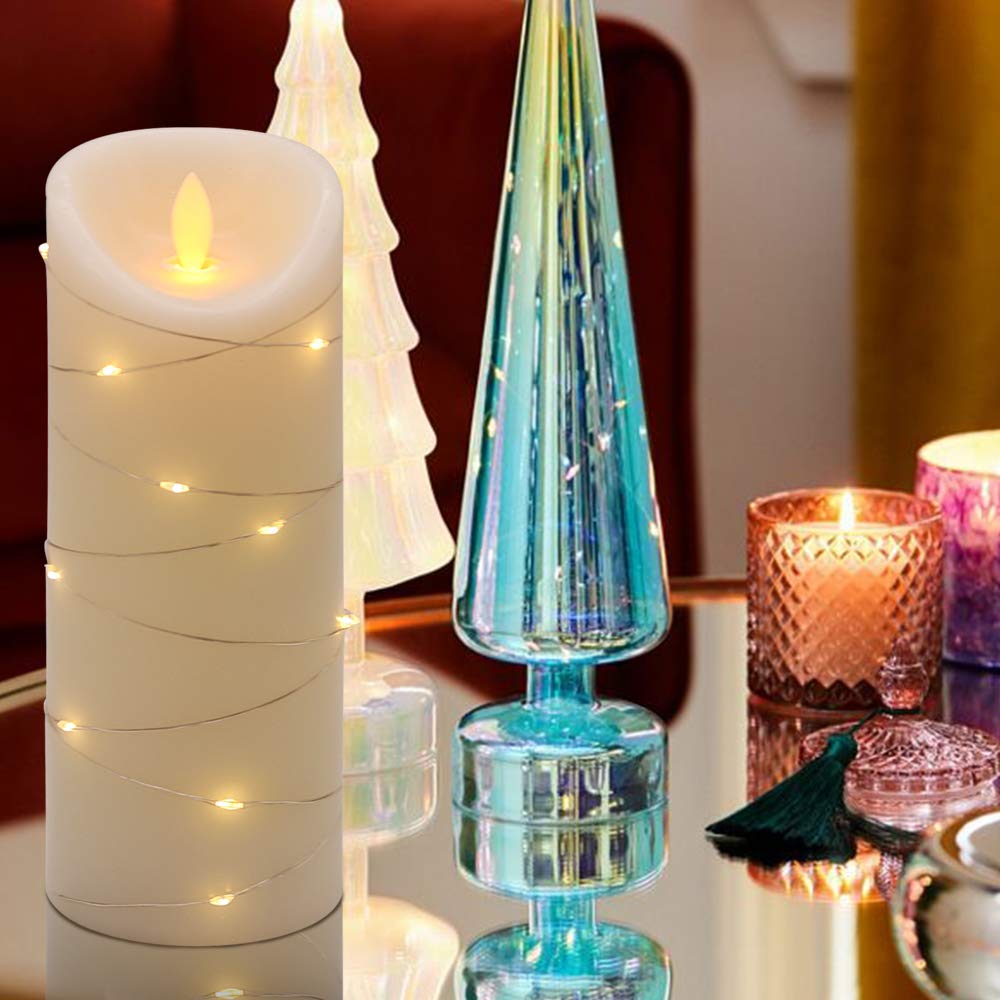 Dromance Large Flameless Pillar Candle String Light With 10 Key Remote And Timer, 2 C Batteries Operated Moving Wick Dancing Fla
