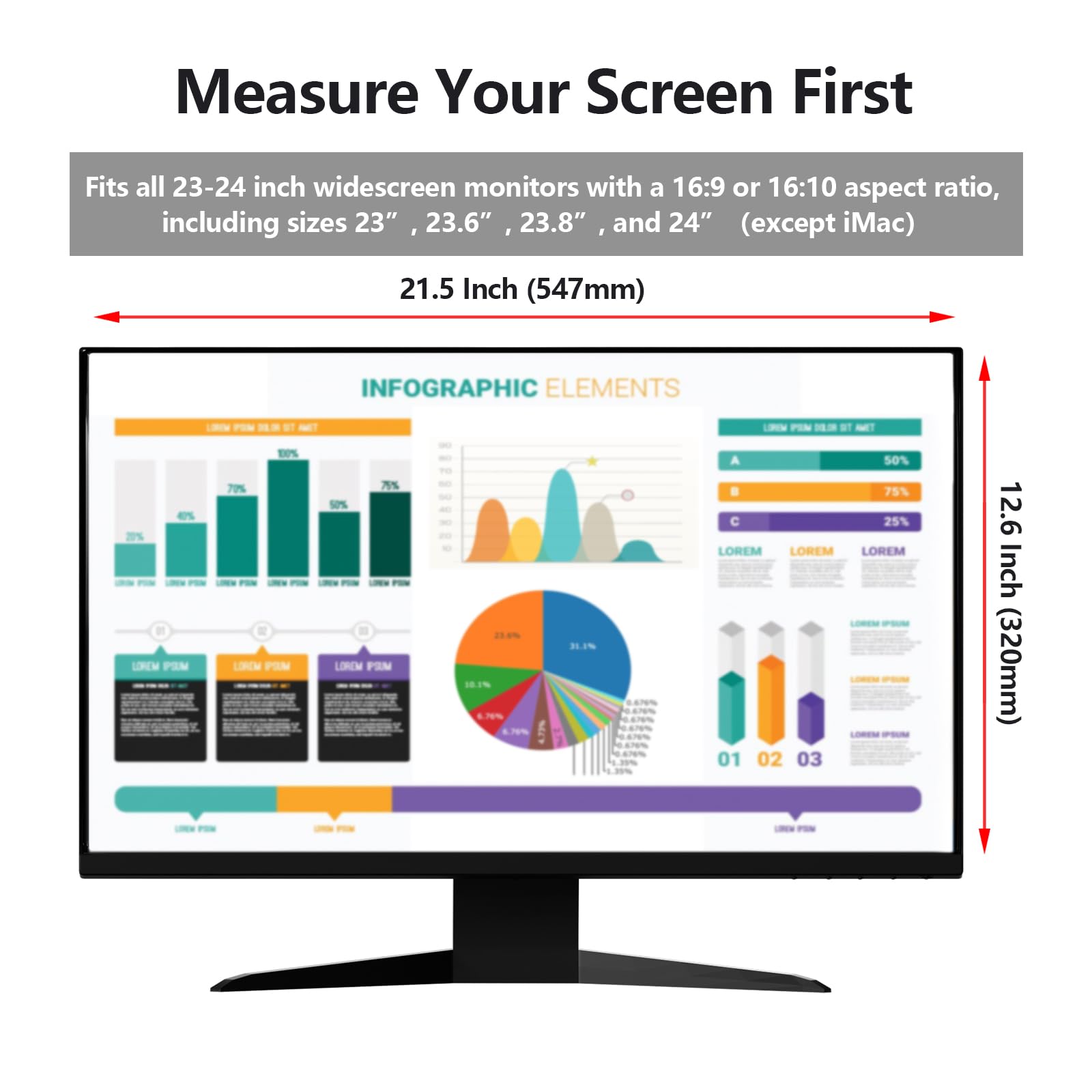 Computer Privacy Screen Protector For 23, 23.6, 23.8 And 24 Inches Monitor Anti Blue Light Filter Hanging Type Anti Scratch Easy