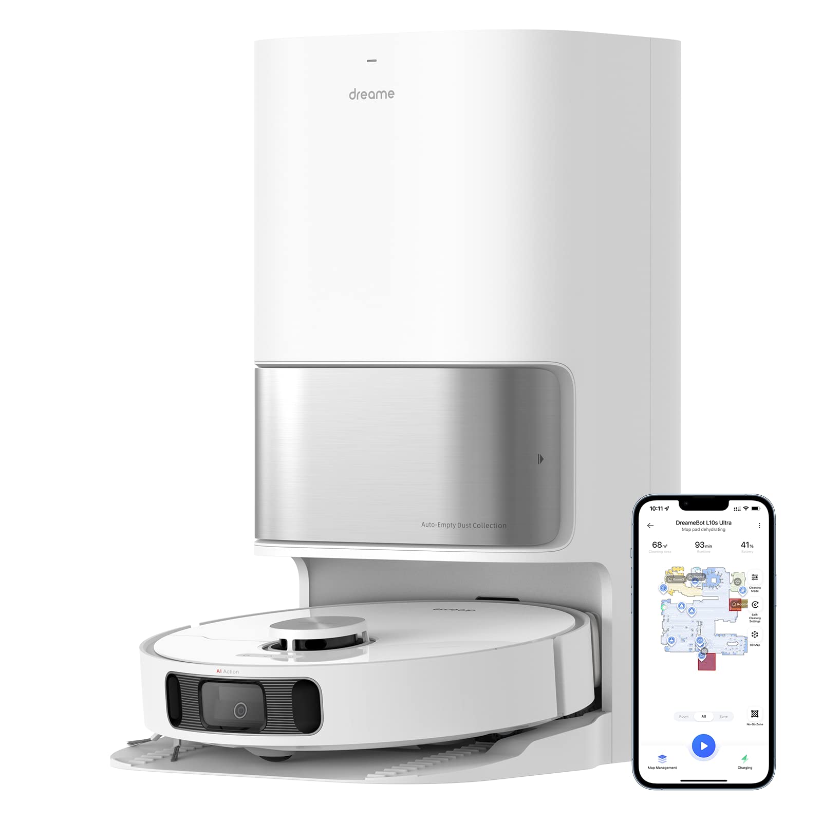 Dreame L10S Ultra Robot Vacuum And Mop Combo, Auto Mop Cleaning And Drying, Self Refilling And Self Emptying Base For 60 Days Of