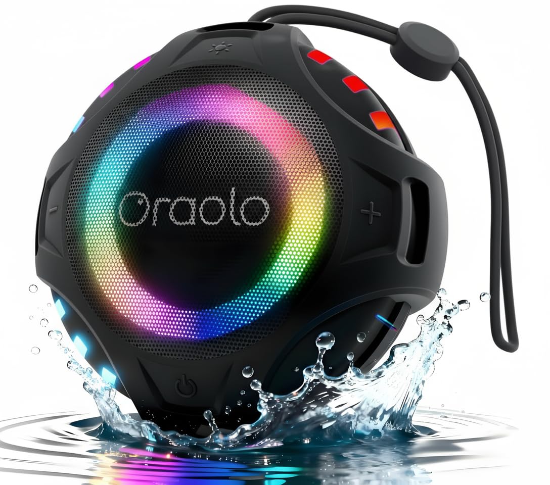 Oraolo Waterproof Shower Bluetooth Speaker, 15W Immersive Audio, 30H Playtime, Bluetooth 6.0, Support TWS, IPX7 Small Mini Speak