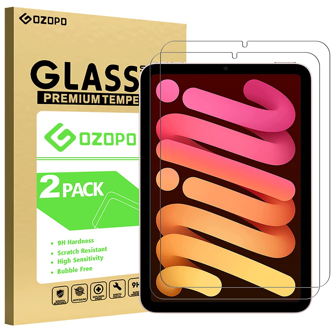 Gozopo Screen Protector For Ipad Mini 6(2021) Ipad Mini 6Th Generation Tempered Glass Film [2 Pack]