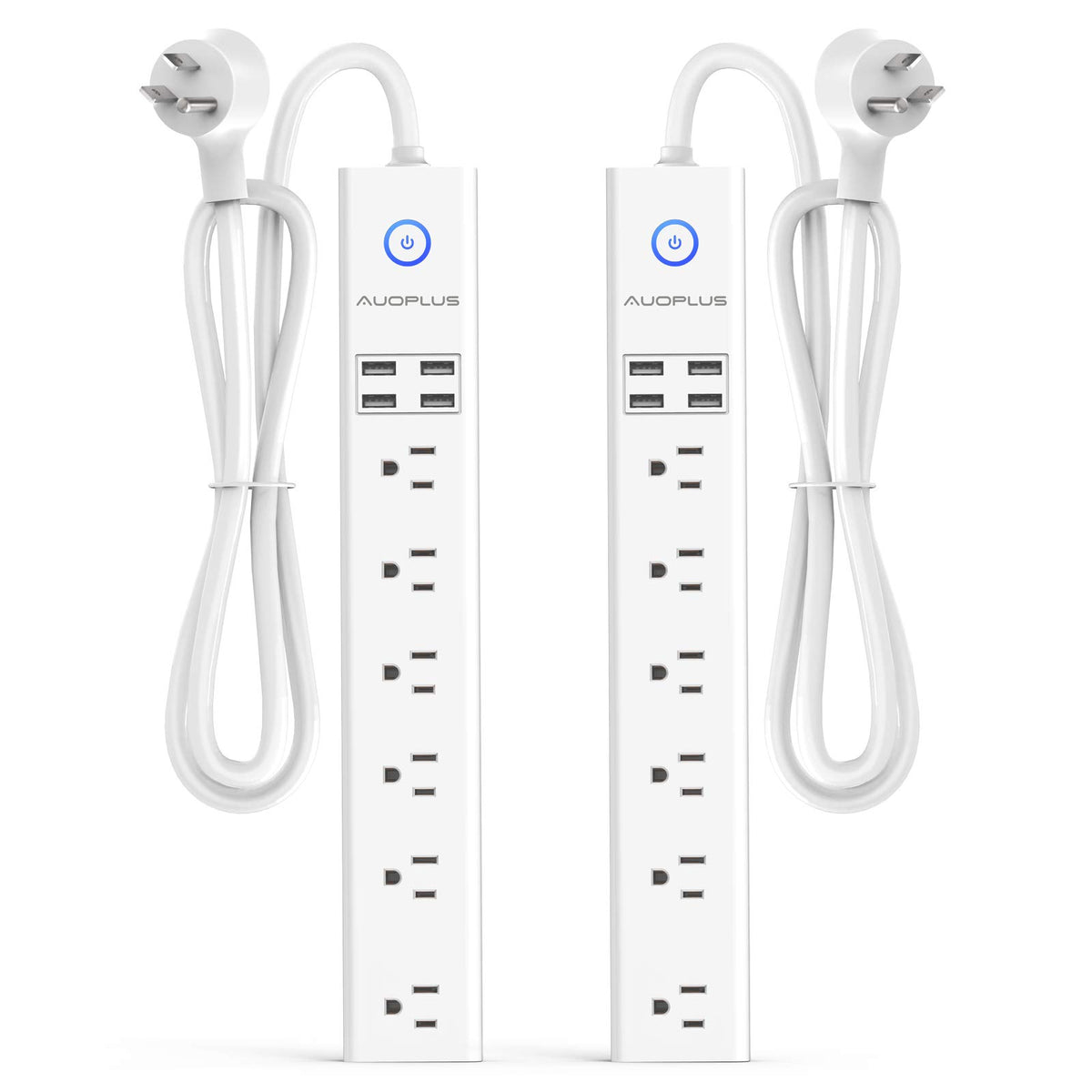 2 Pack Surge Protector Power Strip - 10Ft Long Extension Cord With Multiple Outlets, 6 Widely Outlets 4 Usb Charging Ports, Flat