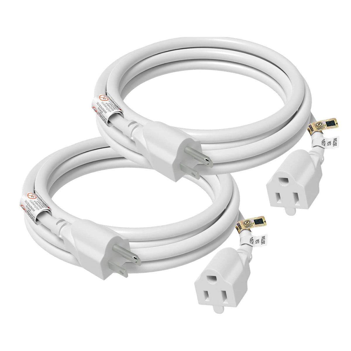 Firmerst 14 Awg Extension Cord 1875W 15A Heavy Duty Grounded 6 Feet, Pack Of 2, White