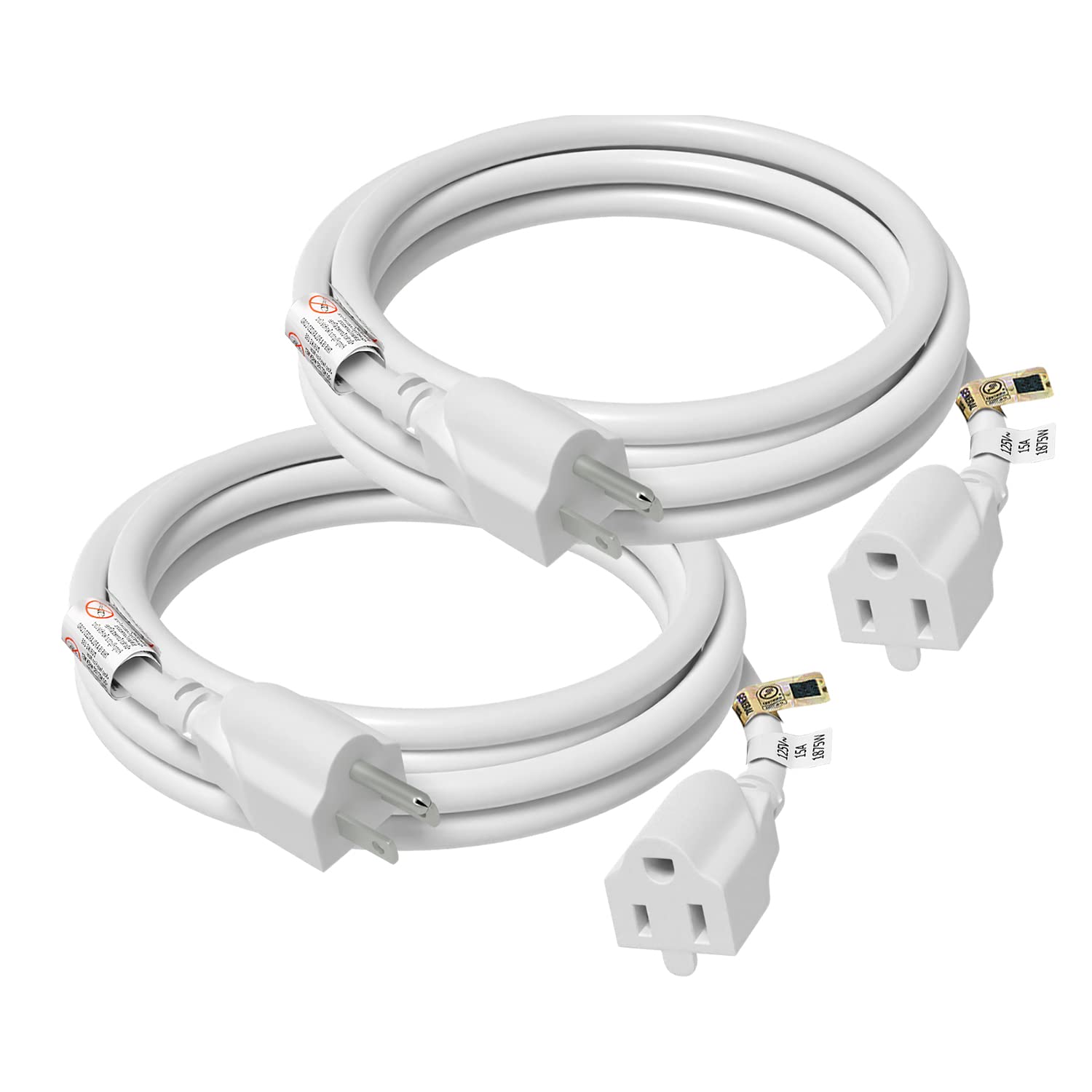 FIRMERST 1875W 14 AWG Extension Cord 15A Heavy Duty Grounded 6 Feet, Pack of 2, White