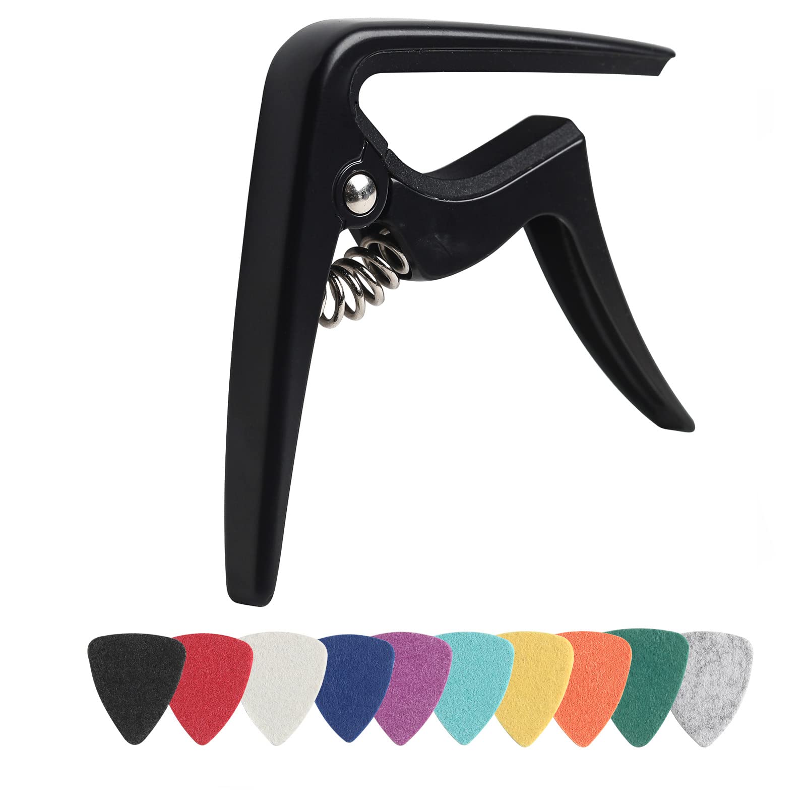 Ukulele Capo For Soprano, Concert, Tenor, Baritone Ukulele With Felt Picks (Matte Black)