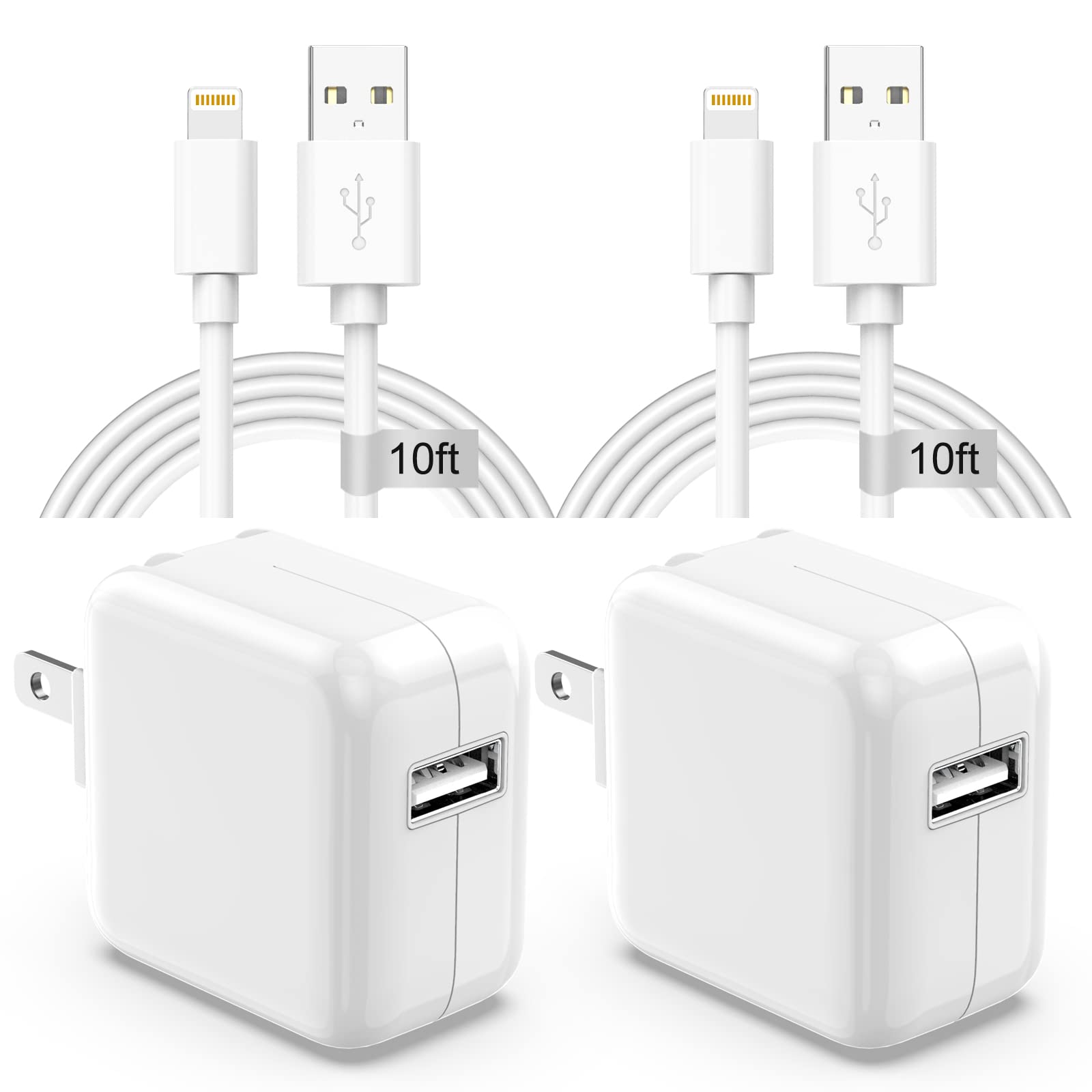 Apple Ipad Charger Wall Charger And Cord 10 Ft 2Set,12W Ipad Charger Fast Charging Block & Ipad Charger Cord 10 Ft Apple Certifi