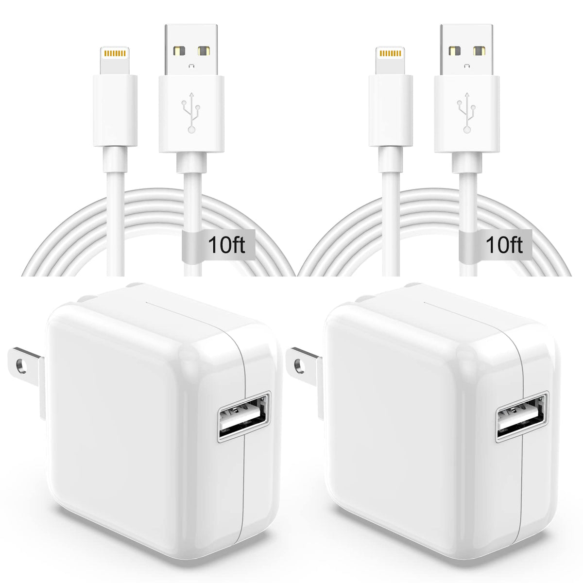 Apple Ipad Charger Wall Charger And Cord 10 Ft 2Set,12W Ipad Charger Fast Charging Block & Ipad Charger Cord 10 Ft Apple Certifi