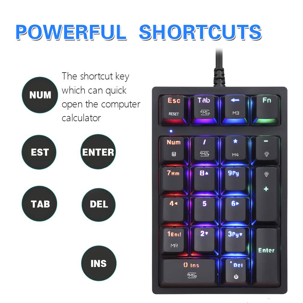 Motospeed Macro Mechanical Numeric Keypad Usb Wired 21 Keys Mini Numpad Portable Keypad Rgb Backlight Gaming Keypad Extended Lay