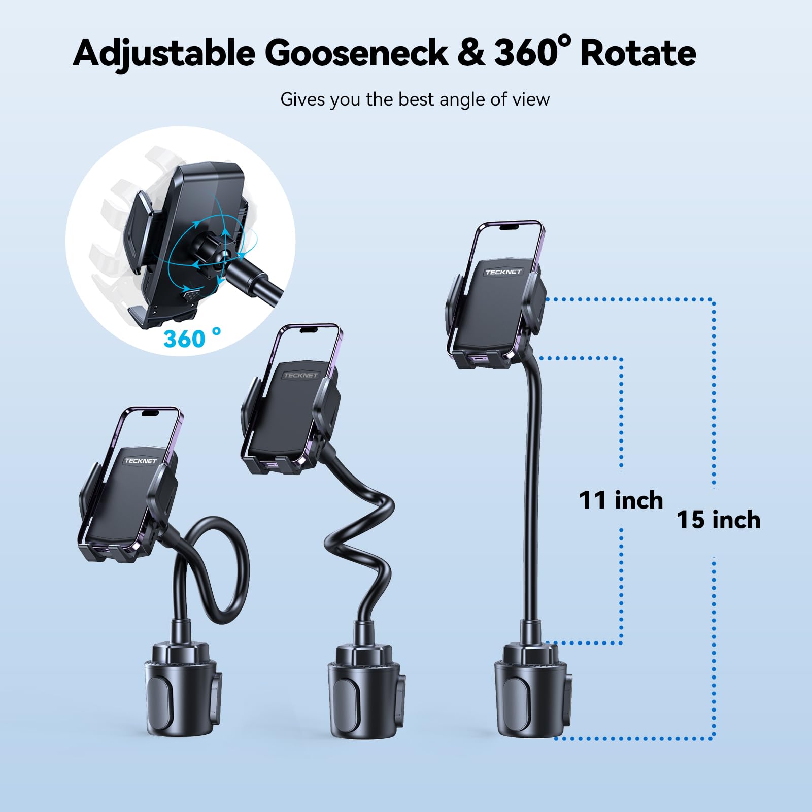 Tecknet Universal Car Cup Phone Holder - Adjustable Cradle Car Mount With Air Vent Phone Mount & Extra Grip Pads For Iphone, Sam