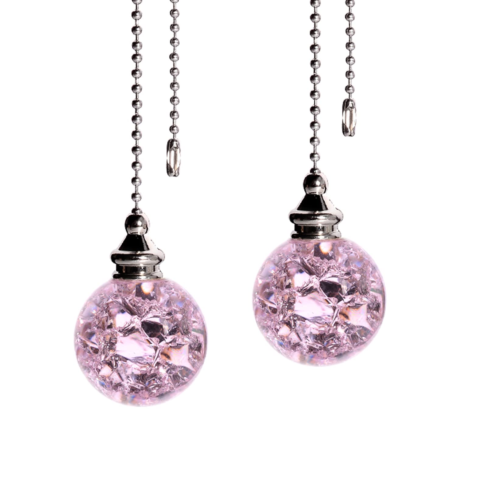 2Pcs Pink Pull Chain Crystal Glass Ice Cracked Ball Pull Chain For Ceiling Fan Light Decoration 50Cm Extension Chain