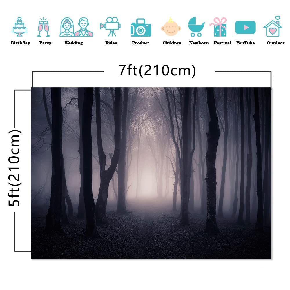 Maqtt 7X5Ft Misty Dark Forest Backdrop For Halloween Party Decoration Scary Halloween Night Photography Backdrop Vampire Witch W