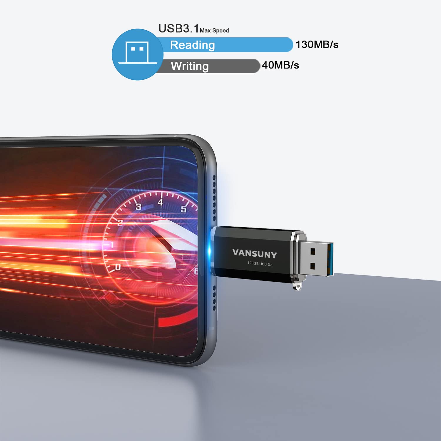Vansuny 128Gb Type C Flash Drive Upgraded 130Mb/S Usb 3.1 Flash Drive 2 In 1 Otg Usb A + Usb C Memory Stick With Keychain Dual T