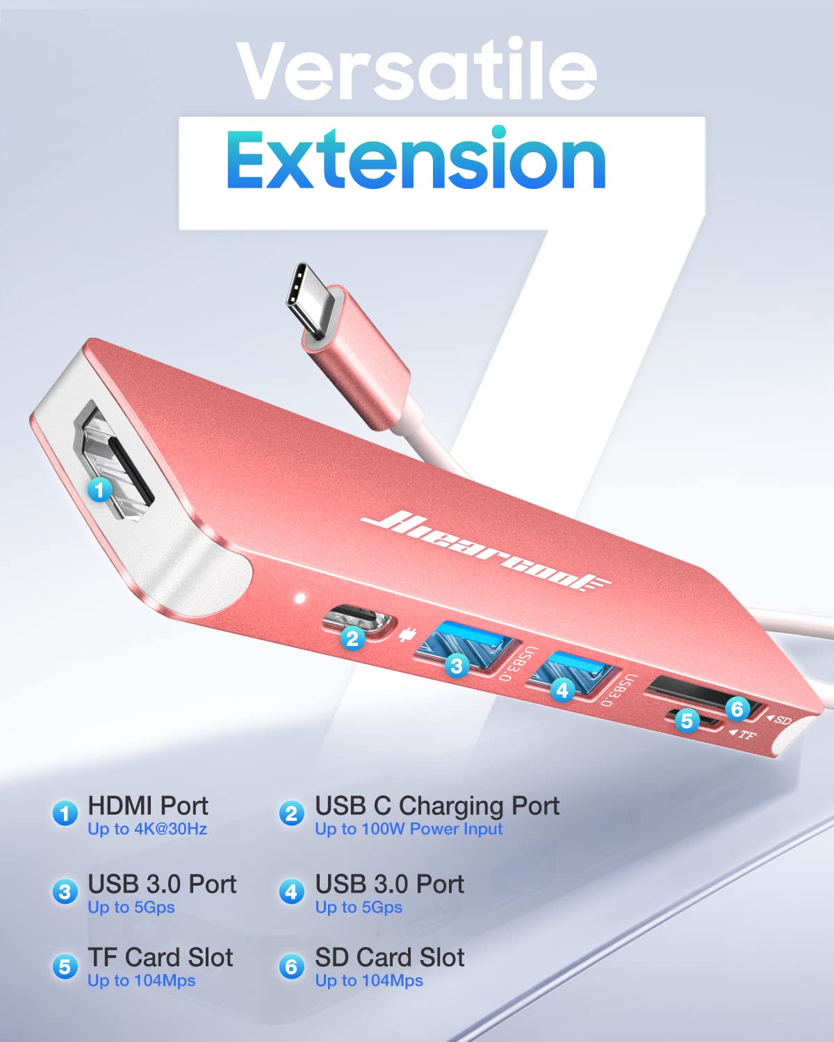 Hiearcool Usb C Hub,Usb C Dongle,7In1 Usb C To Hdmi Multple Adapter Compatible For Macbook Dell Lenovo Asus Thunderbolt 3 Thunde