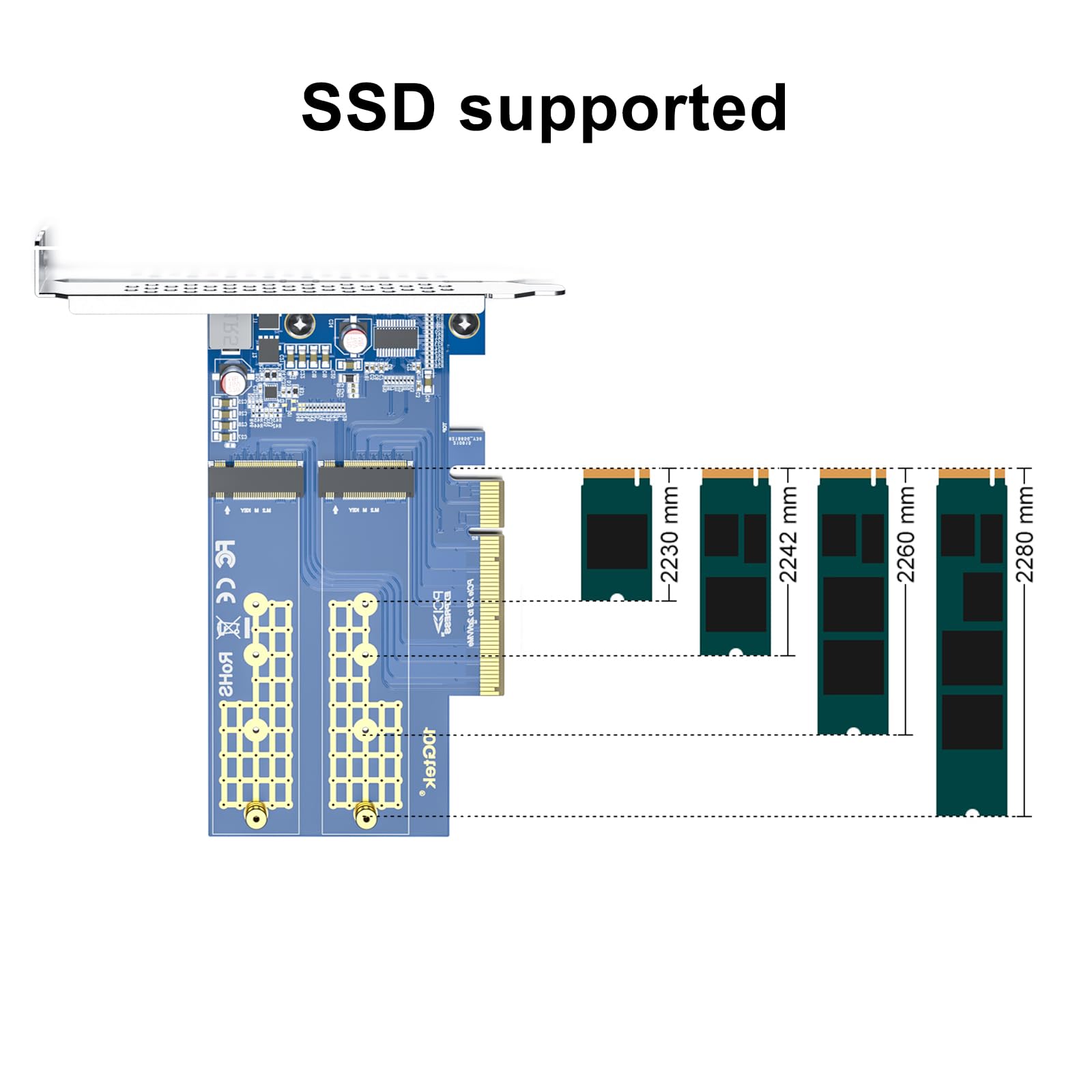 10Gtek 2 Port M.2 Nvme Adapter M Key, Pcie X8 Gen3. Requires Motherboard Bios Support For Bifurcation