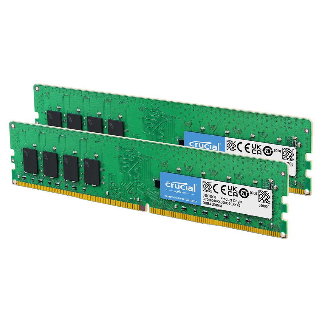 Crucial 16GB DDR4 RAM Kit (2x8GB), 3200MHz (PC425600) CL22 Desktop Memory, UDIMM 288Pin, Downclockable to 2933/2666MHz, Compat
