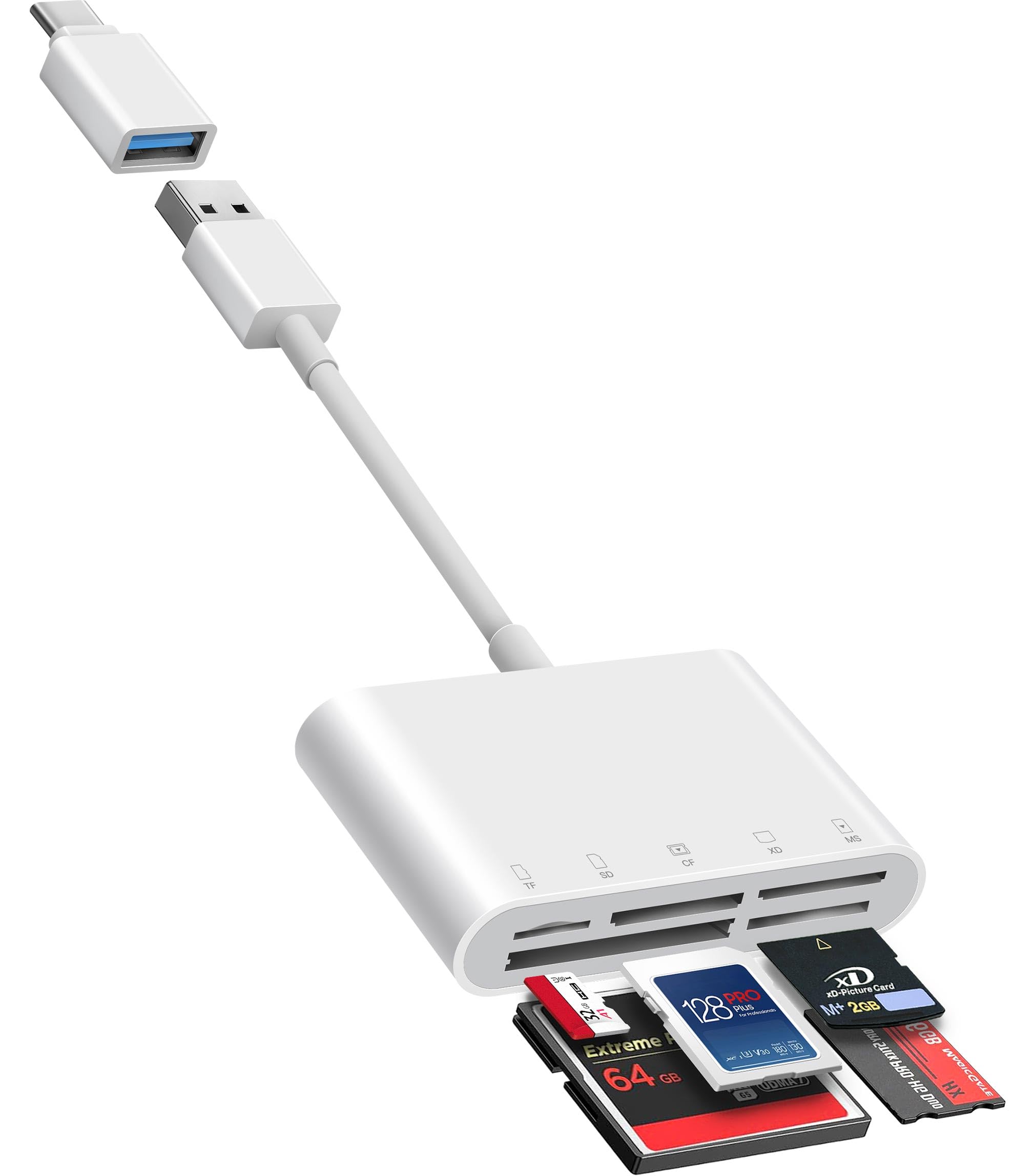Fubiaofei Sd Card Reader, 5 In 1 Usb Usb C Dual Connector To Sd/Tf/Cf/Micro Sd/Xd/Ms Multi Memory Card Reader Otg Adapter  Compatible With Windows/Mac/Linux/Android, Plug & Play