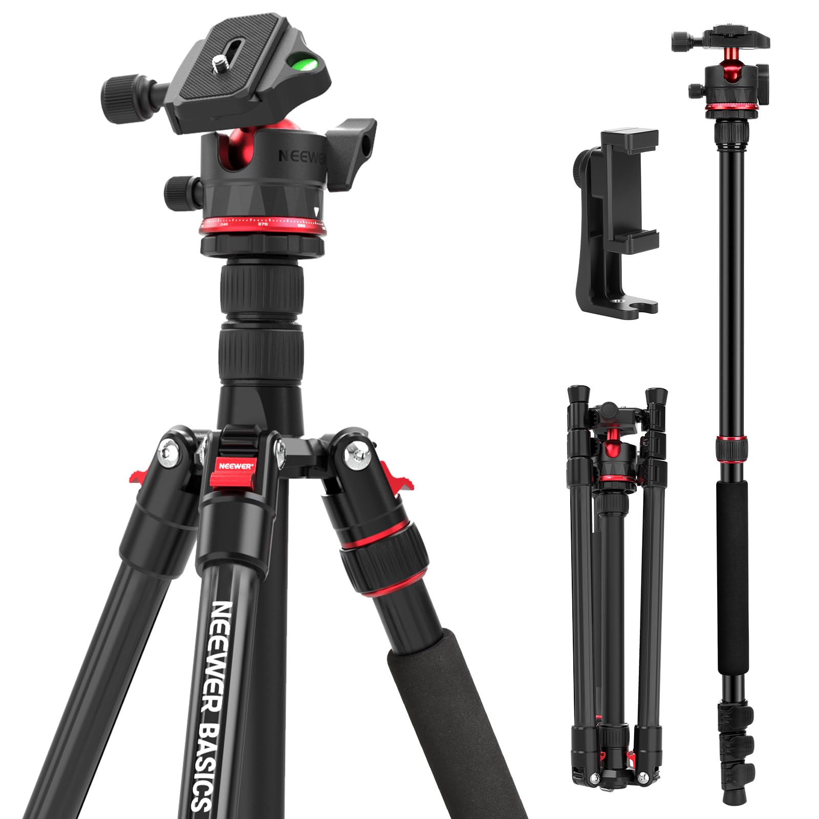 NEEWER Basics 72 / 182 cm Travel Tripod Monopod for Camera, Compact Lightweight Portable Video Recording Stand, Arca Type Ball H