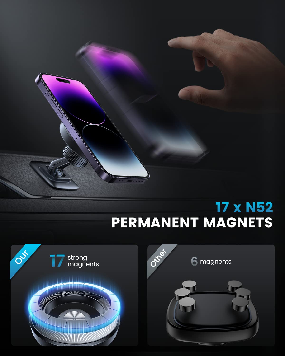 Apps2Car 2 Pack Compatible For Magsafe Phone Holder For Car   Designed For Iphone 16/15/14/13/12 Official Magsafe Case