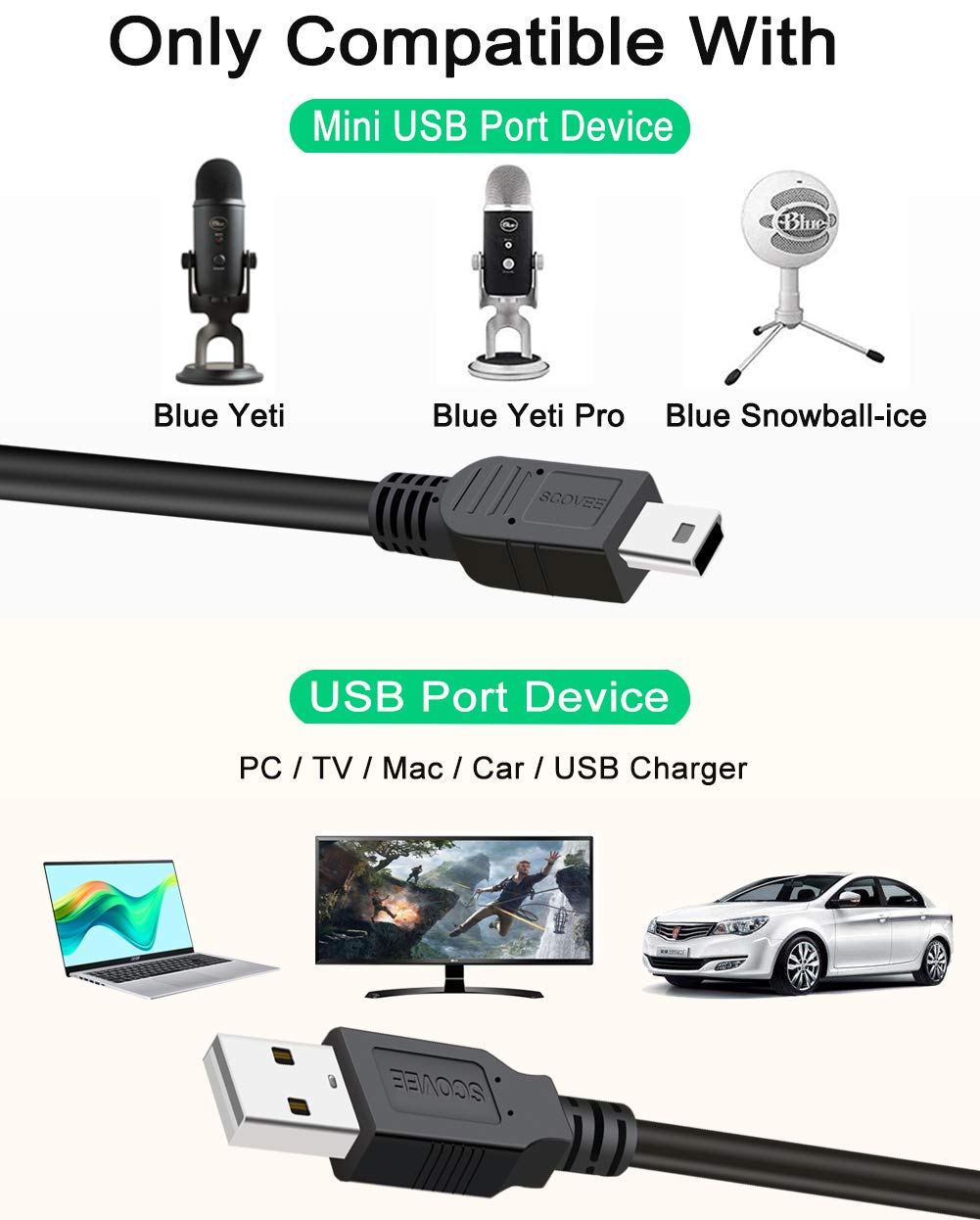 Scovee Replacement Usb Cable Power Cord For Blue Yeti Recording Microphones Mic,Blue Yeti Pro Usb Microphone,Usb Microphone,Blue