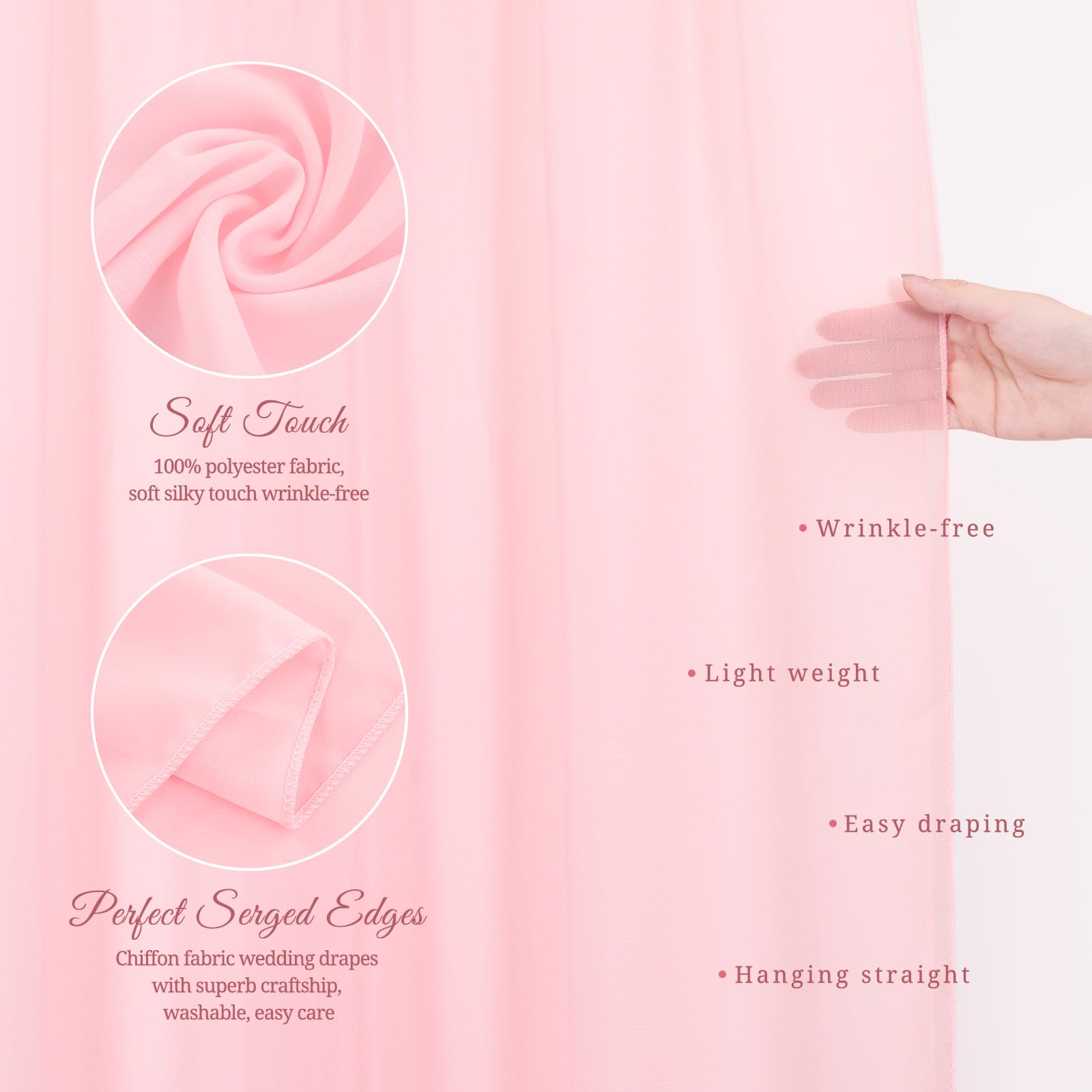 Wedding Arch Draping Fabric,4 Panels 28'' X20Ft Pink Wedding Arch Drapes For Ceremony Chiffon Fabric Drapes Arbor Drapery Weddin