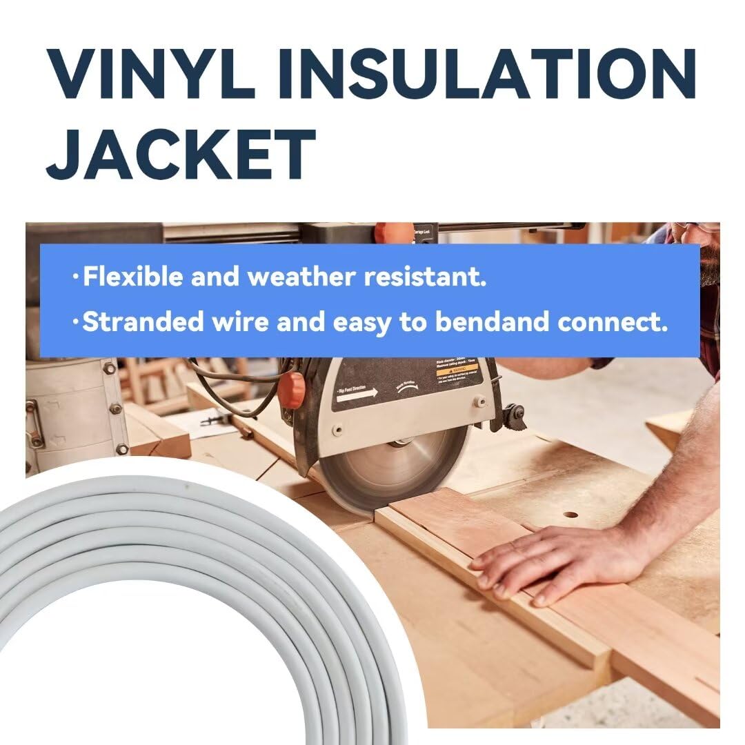 Fnxpow Indoor Extension Cord, 12 Gauge 3 Prong Weatherproof Heavy Duty White Extension Cord With Lighted Indicator End, Sjtw 15A