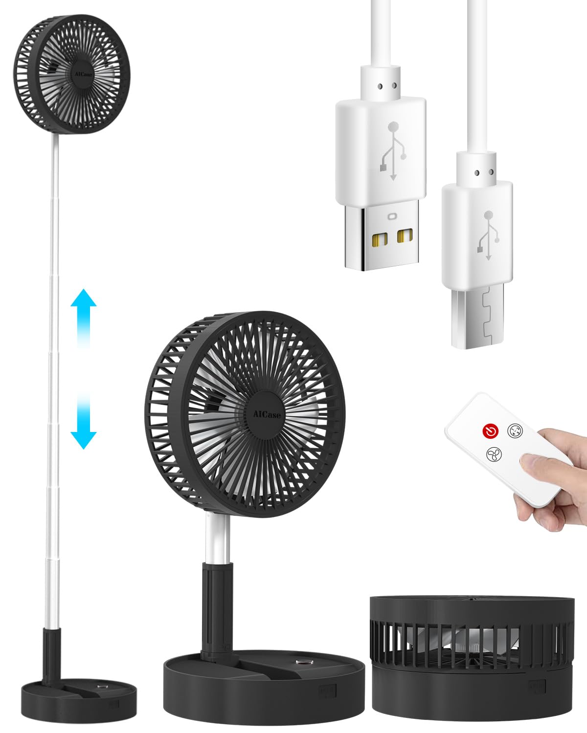 Aicase Stand Fan,Folding Portable Telescopic Floor/Usb Desk Fan With 7200Mah Rechargeable Battery,4 Speeds Super Quiet Adjustabl