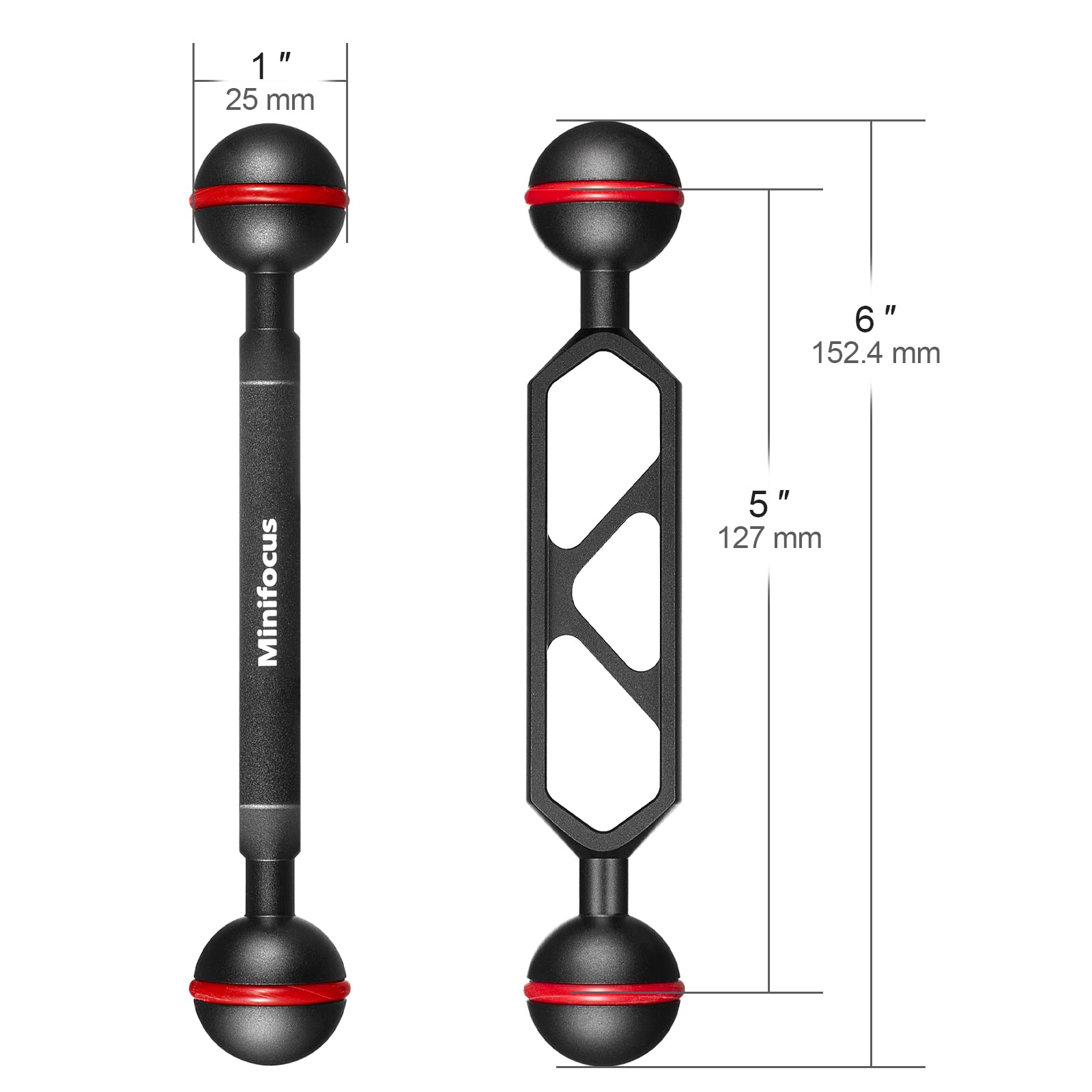 Minifocus 5'' Double Ball Aluminum Extension Arm, 1'' Ball Head Connector Underwater Cnc Arm System Ball Head Extension For Stro