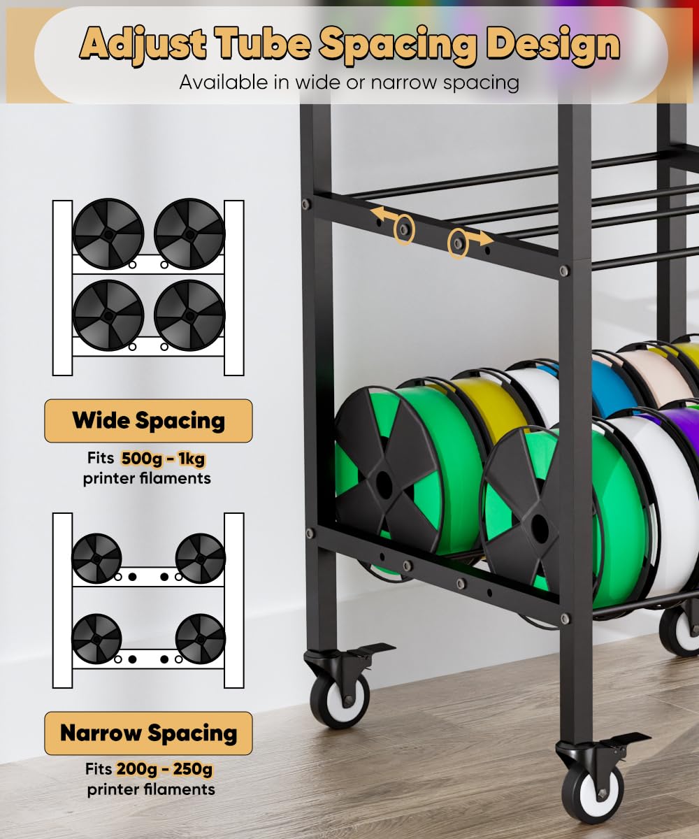 Anbaimei 3-Tier 3D Printer Filament Storage Rack With Wheels, Rolling Spool Holder Stand Cart, Holds Up To 36  1Kg Spools, Heavy