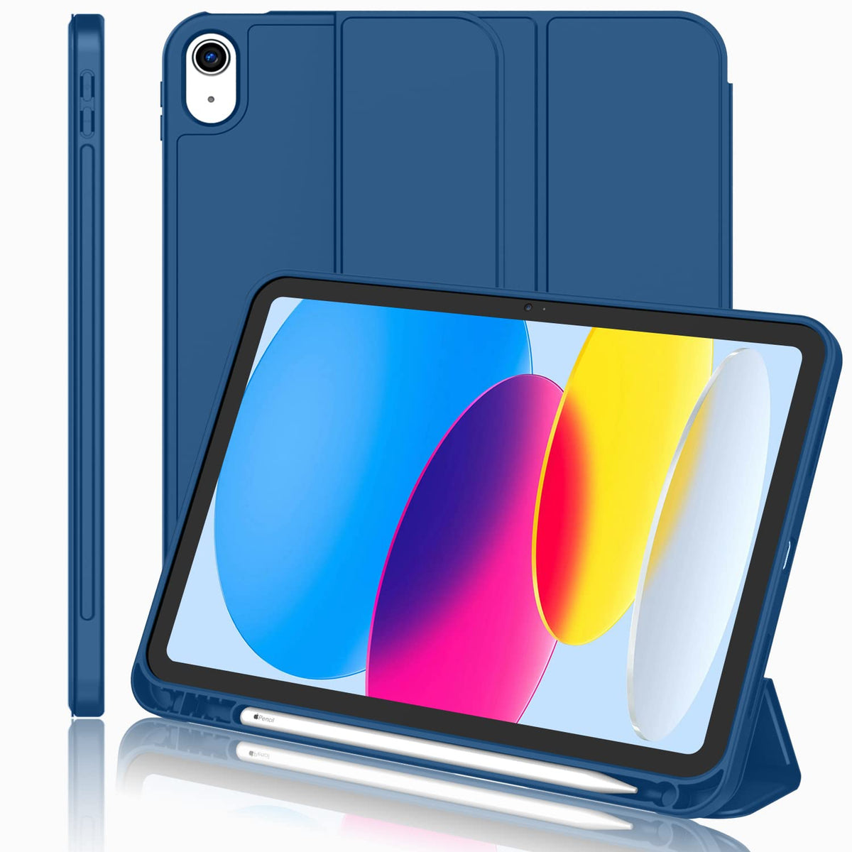 Imieet New Ipad (A16) 11Th Generation Case 11 Inch 2025, Ipad 10Th Generation Case 2022 10.9 Inch With Pencil Holder, Trifold Stand Smart Cover With Soft Tpu Back,Auto Wake/Sleep(Navy Blue)