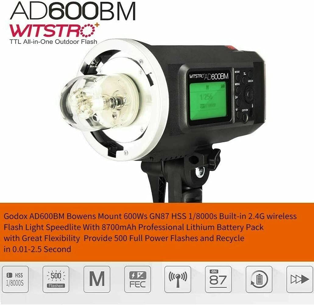 Godox Ad600Bm Bowens Mount 600Ws Gn87 Hss Outdoor Flash Strobe Light With 2.4G Wireless X System, 8700Mah Battery, W/Godox Cb 09