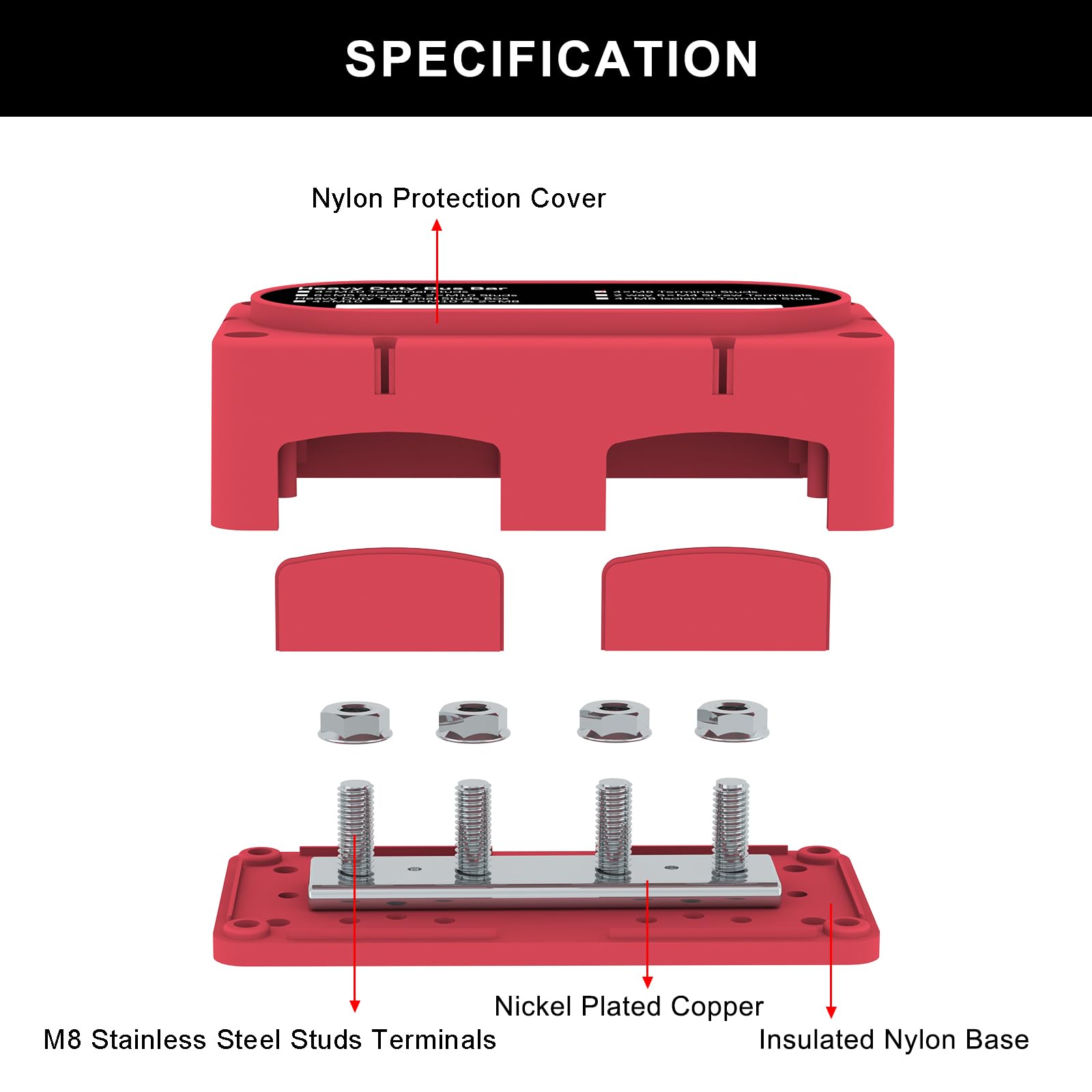 Uckasayfy Heavy Duty Bus Bar 300A 12V Power Distribution Block With 5/16'' (M8) 4 Posts Terminals Block With Cover For Automotiv