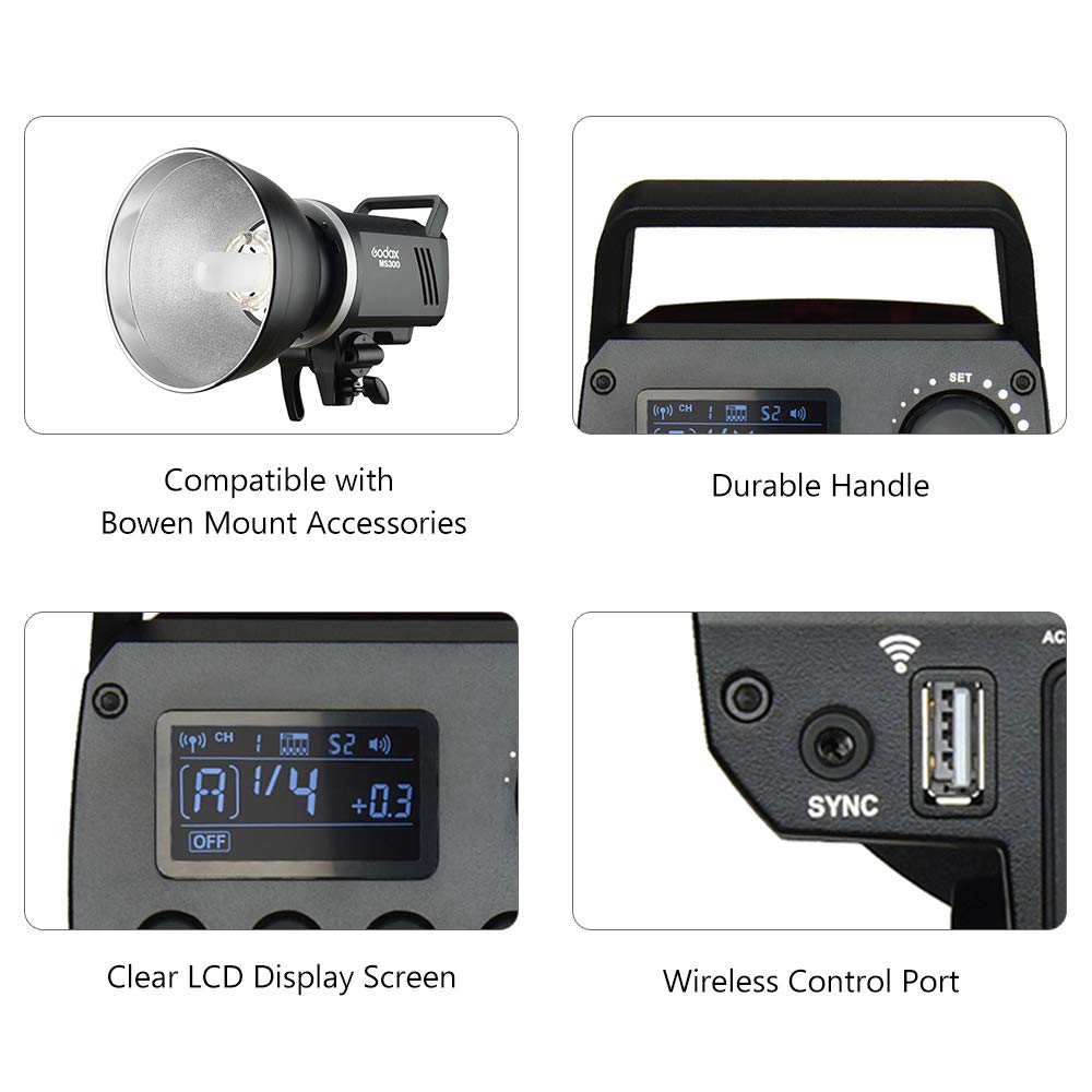 Godox Ms300 Studio Flash Strobe Light Monolight 300Ws Max. Power Built In Godox 2.4G Wireless X System Gn58 5600K With 150W Mode