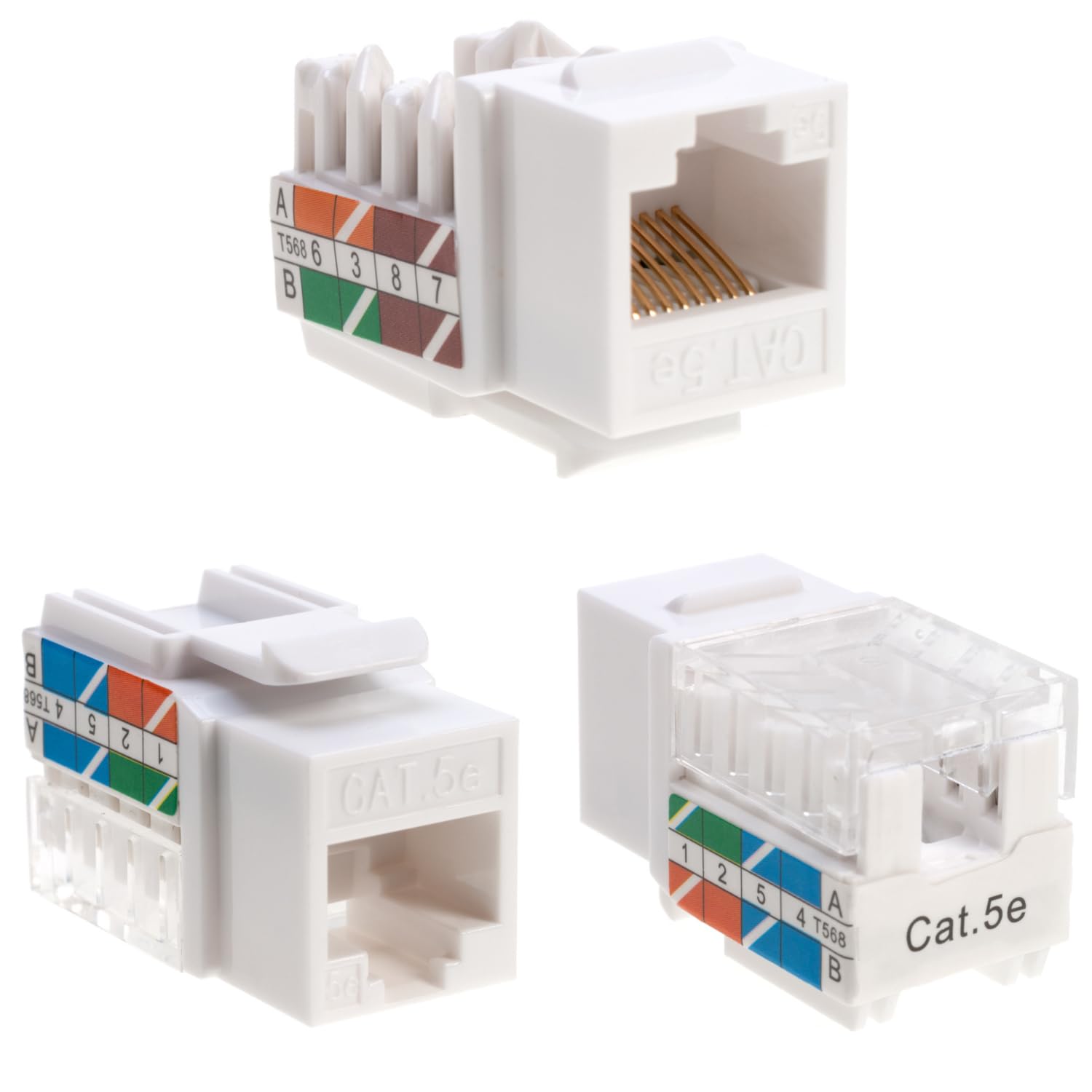 Satmaximum Keystone Jack Cat5E Ethernet Wall Jack 45 Degree Utp Punch Down Rj45 Slim Profile Speed Termination White   Pack Of 5
