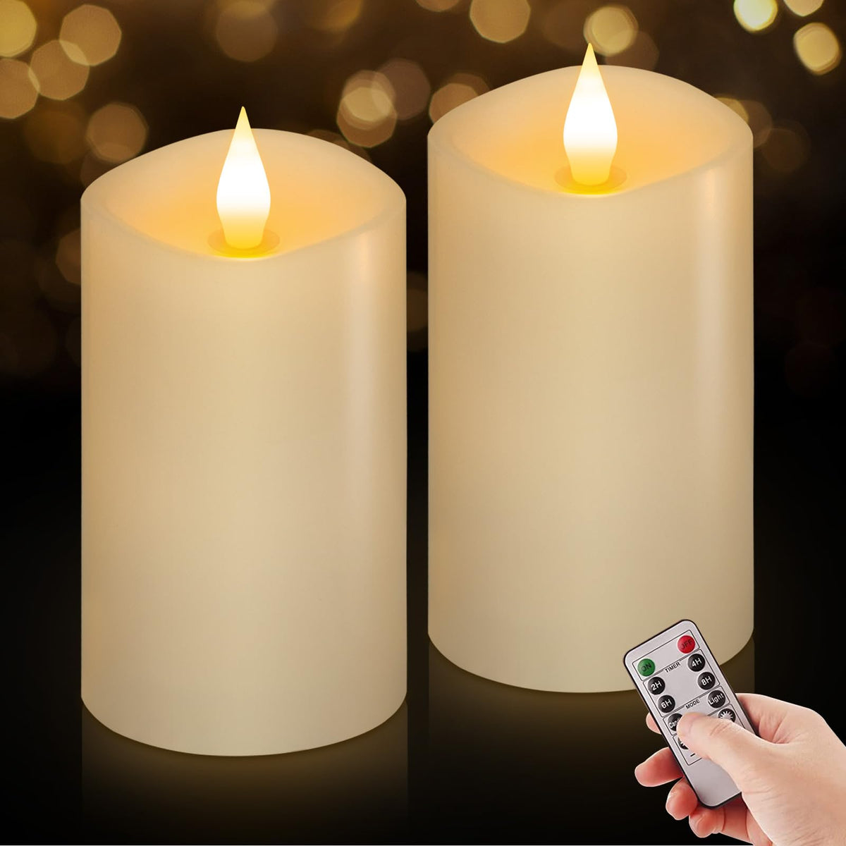 Asldoiweh 3 X 5 Flameless Candles Set Of 2, 2Aa Battery Life 600 Hours Battery Candles Flickering With Timer, 5 Inch Flameless C