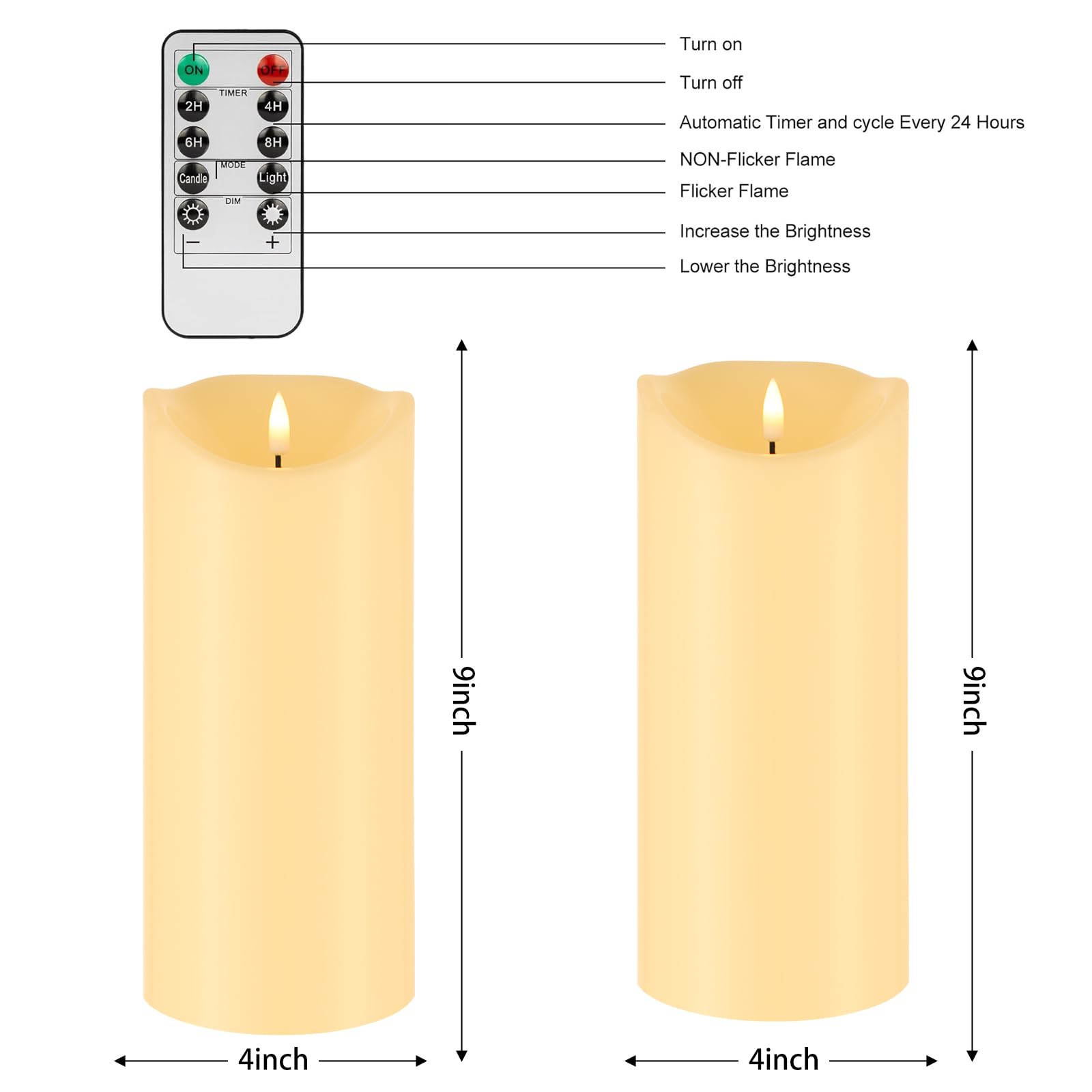 Mingfuxin Outdoor Flameless Candles With Remote   4  9    Large Waterproof Battery Operated Candles With Timer, Flickering Led P
