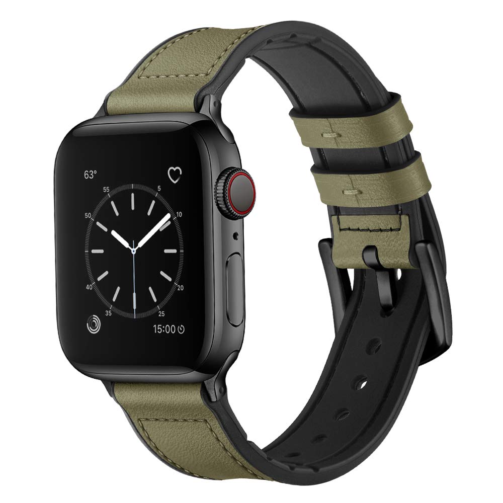 Ouheng Compatible With Apple Watch Band 41Mm 40Mm 38Mm, Sweatproof Genuine Leather And Rubber Hybrid Band Strap For Iwatch Serie