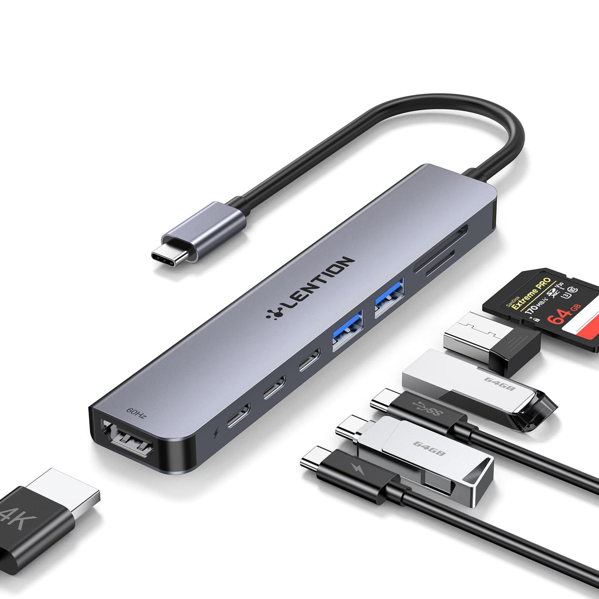 Lention 8 In 1 Usb C Hub With 4K@60Hz Hdmi Adapter, 2 Usb C Data & 2 Usb 3.0 Port, 100W Pd, Sd/Micro Sd Card Reader For 2023 201